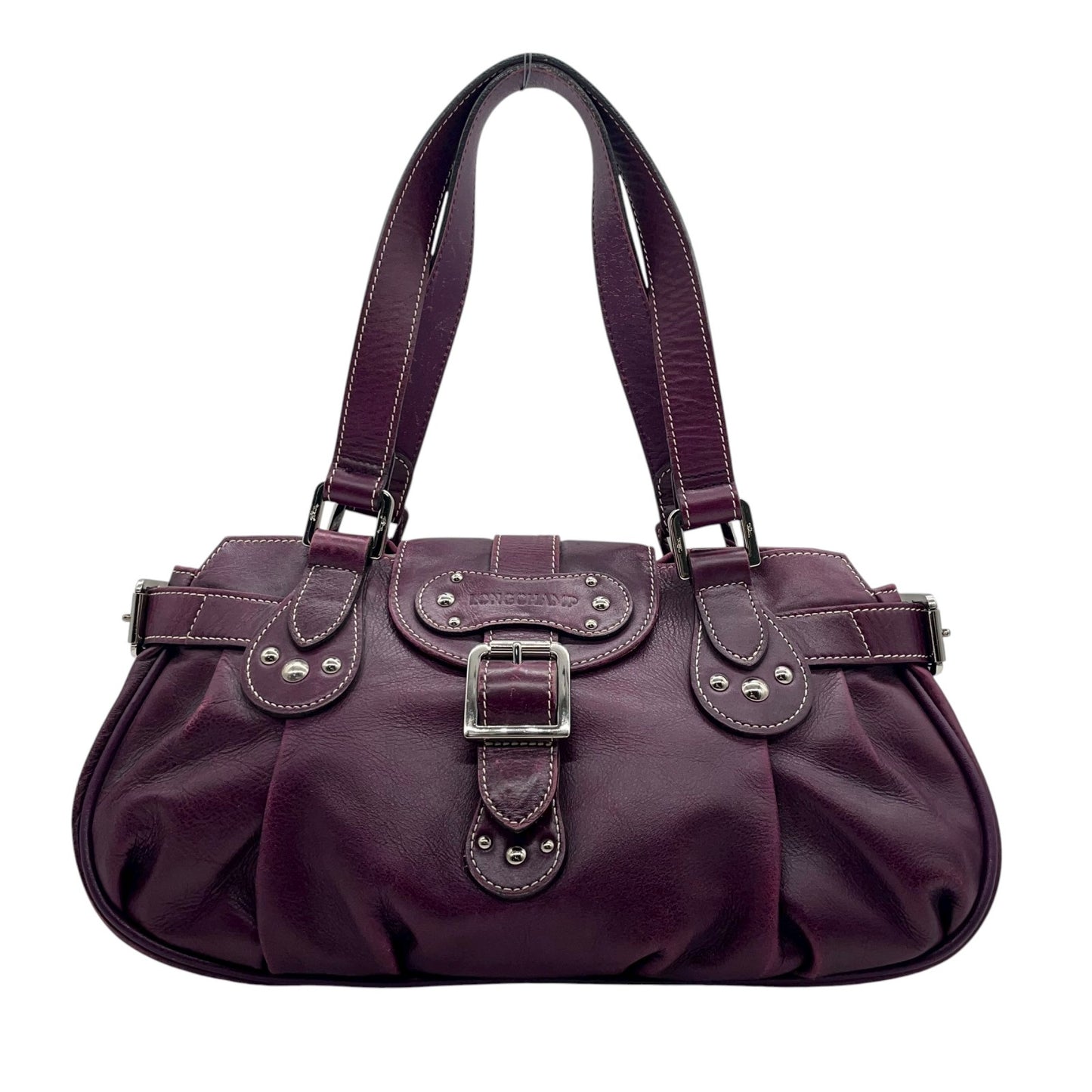 ロンシャン LONGCHAMP ハンドバッグ ベルトデザイン フラップ パープル レザー 本革 シルバー金具 ユニセックス レディース Y2K 00s ヴィンテージ s94 vintage