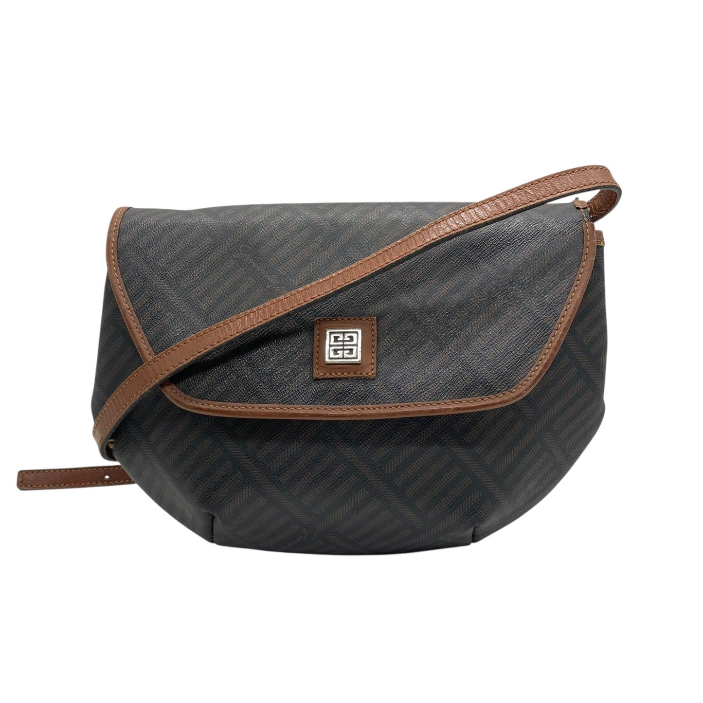 ジバンシィ GIVENCHY ジバンシー ショルダーバッグ モノグラム柄 フラップ ブラウン 茶色 ブラック 黒 ロゴプレート ヴィンテージ A3