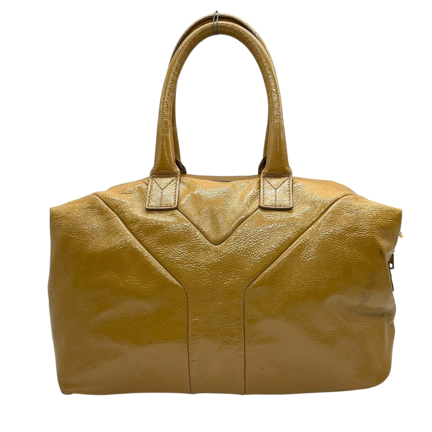 イヴサンローラン YSL ボストンバッグ Yライン パテントレザー ハンドバッグ キャメル ゴールド金具 ロゴ刻印 A2