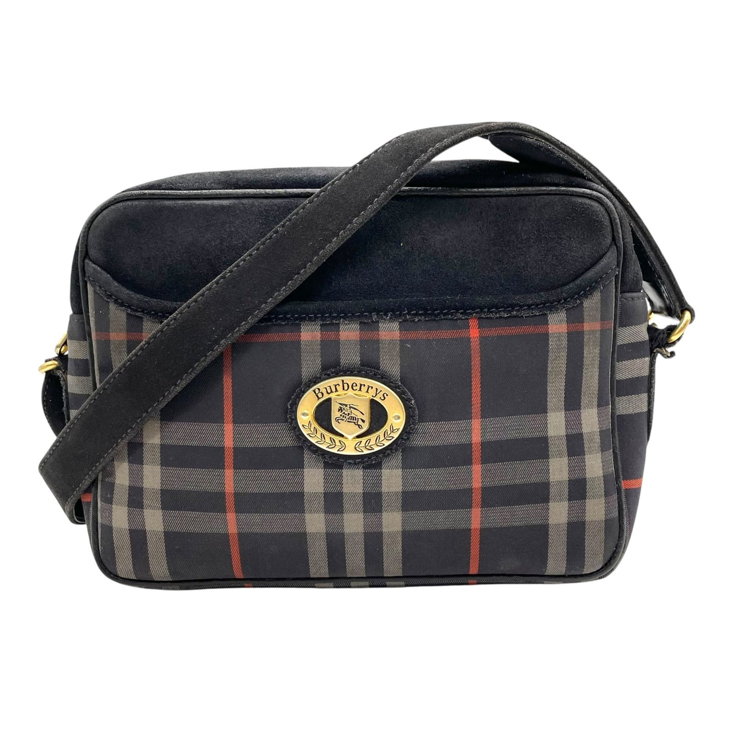 バーバリーズ Burberrys ノバチェック ショルダーバッグ ネイビー 紺 ゴールド金具 ヴィンテージ ロゴエンブレム B3