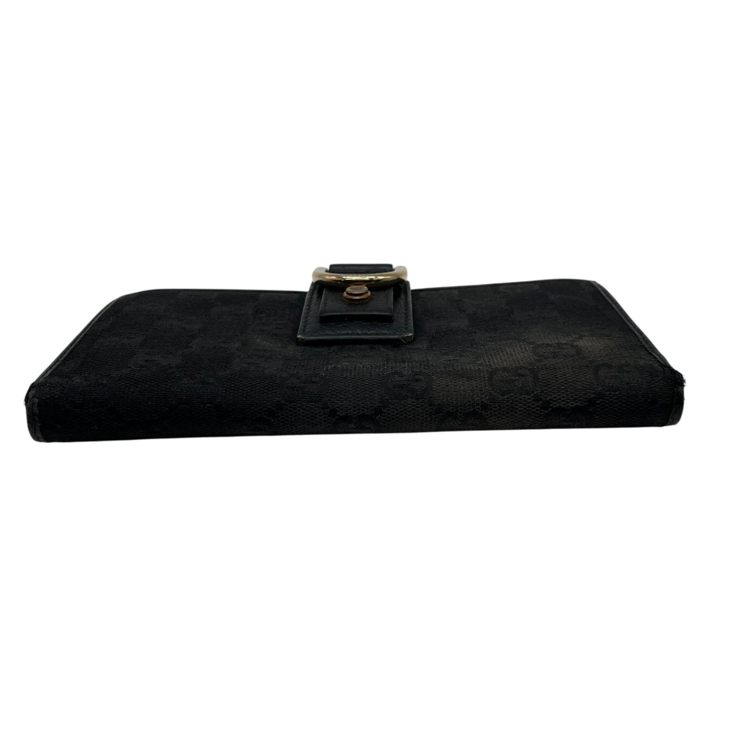 グッチ GUCCI 二つ折り 長財布 GGキャンバス 黒 ブラック キャンバス レザー ゴールド金具 GG柄 メンズ レディース M5