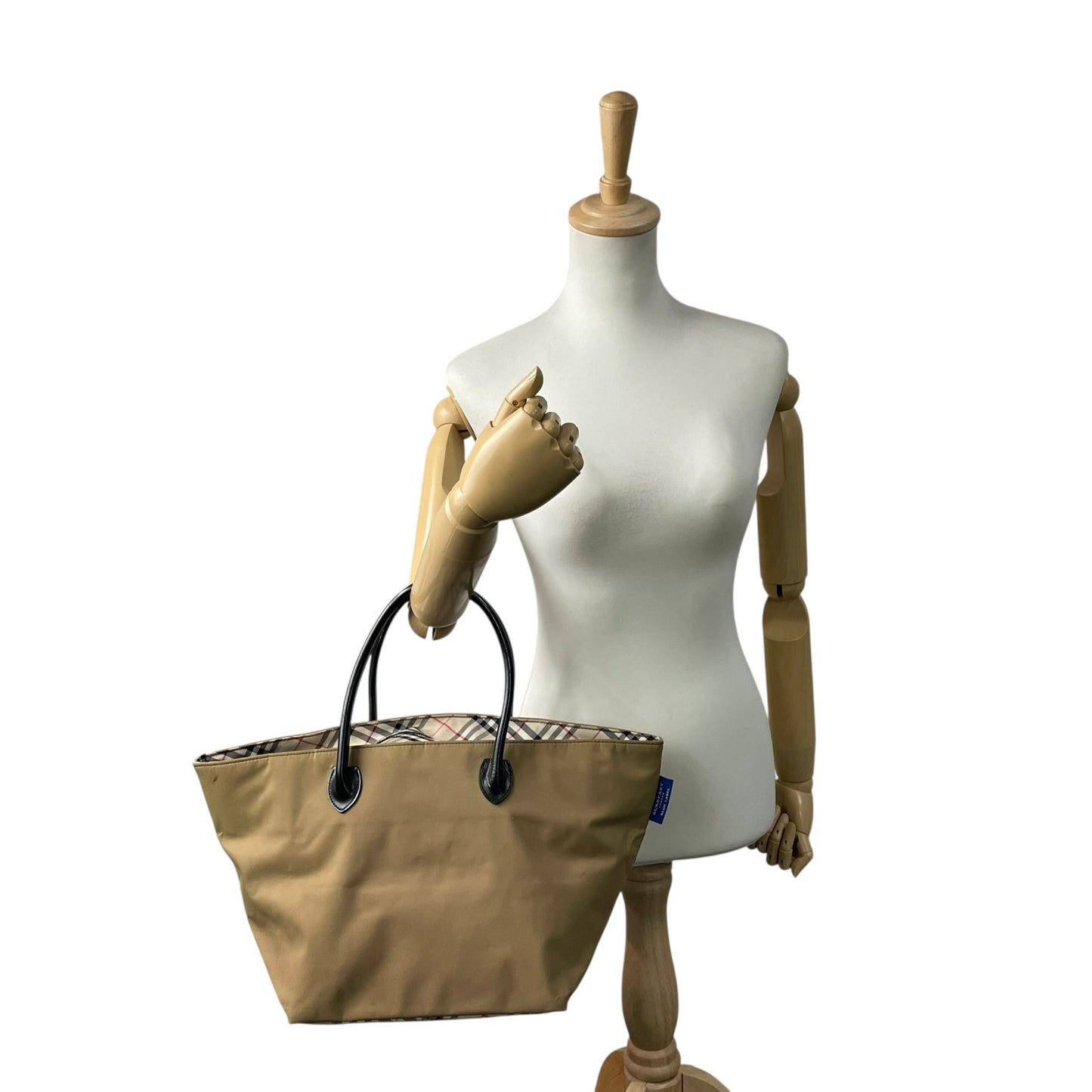 バーバリーブルーレーベル BURBERRY BLUE LABEL ハンドバッグ トートバッグ カーキベージュ ナイロン レザー ノバチェック ファスナー開閉 手提げ レディース Z3