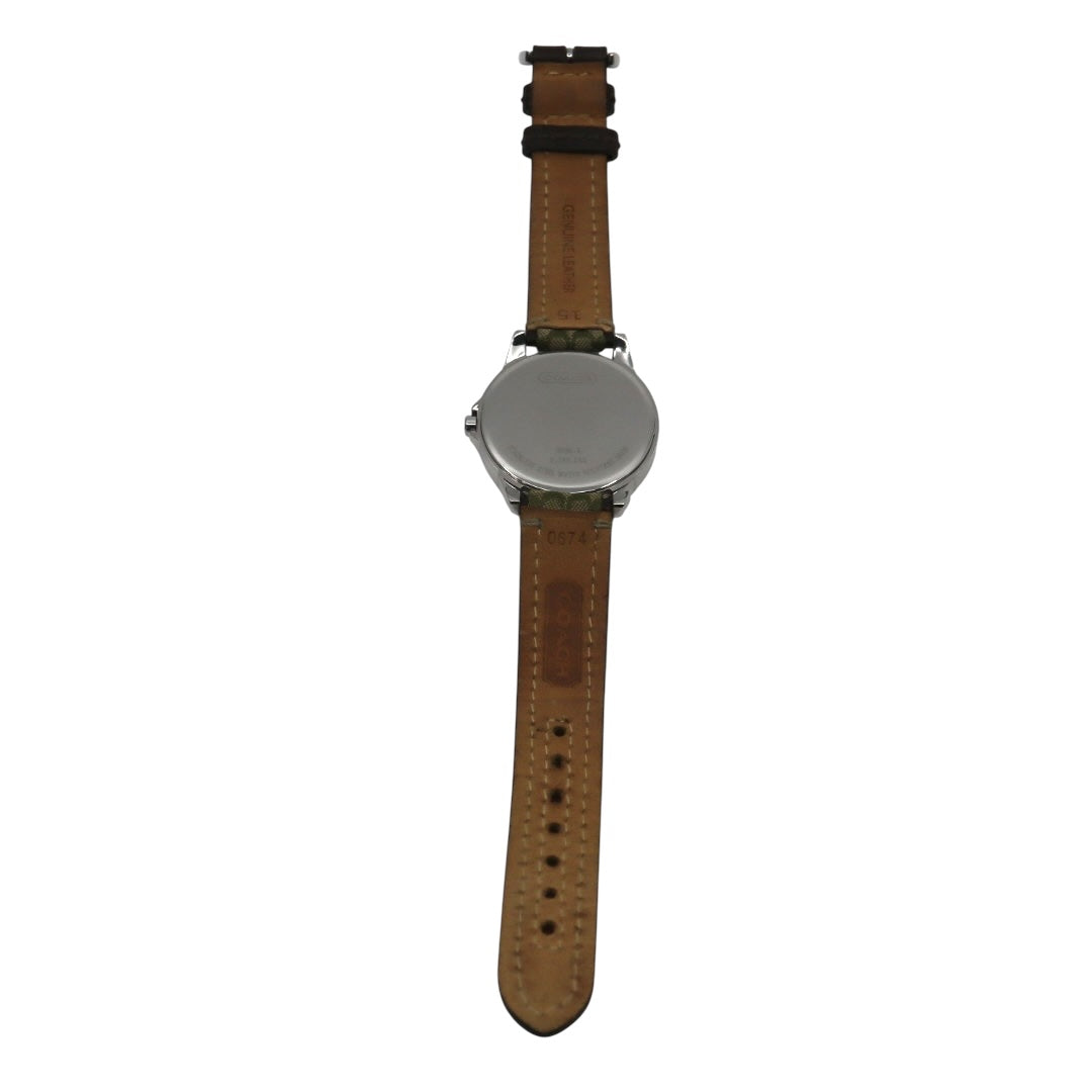 【電池交換済／クリーニング済】コーチ COACH 腕時計 8.180.158 レディースウォッチ クォーツ シルバー文字盤 シグネチャー キャンバスベルト グリーン系 デイトカレンダー アナログ クラシック カジュアル 稼働品 G3