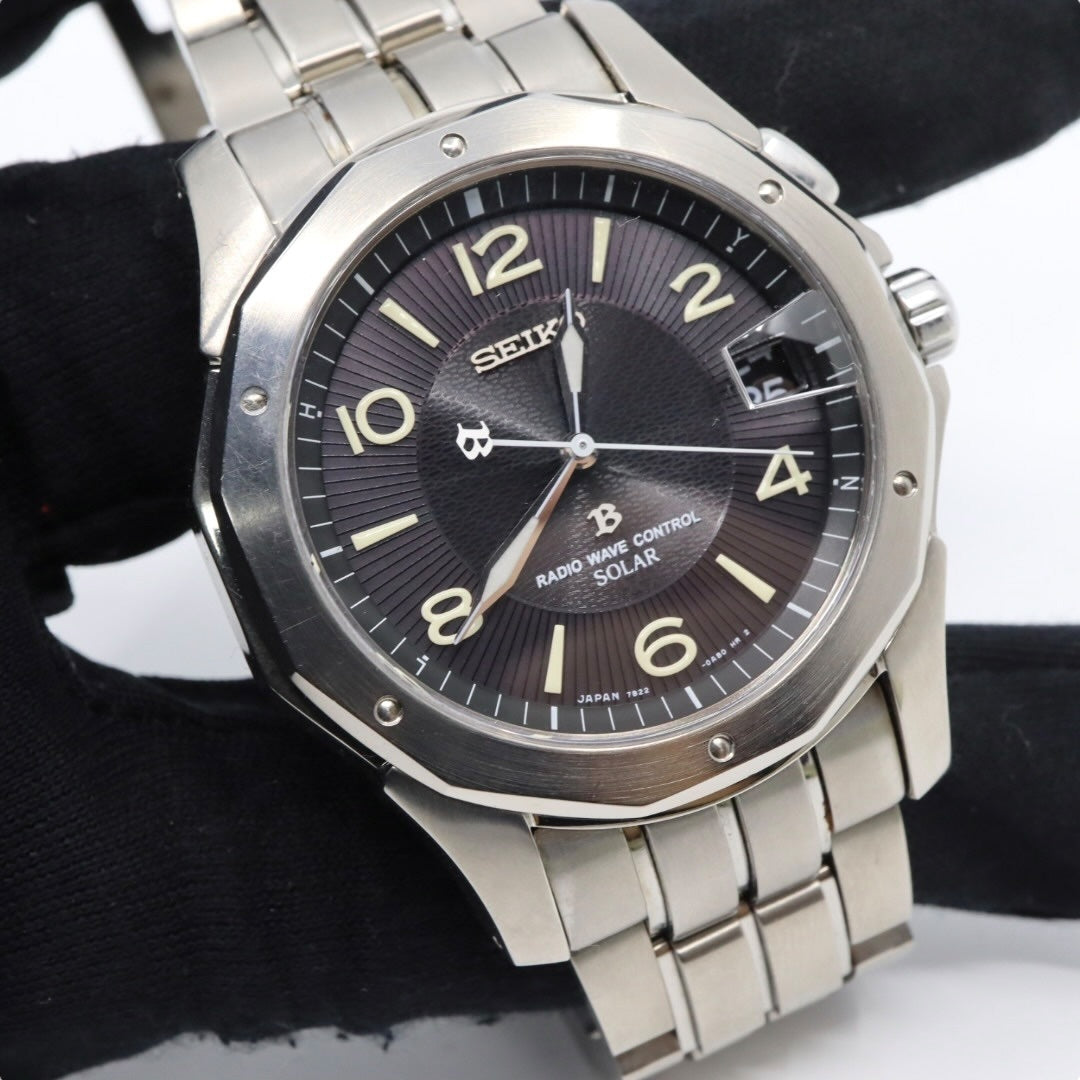 【稼働品／クリーニング済】セイコー SEIKO ブライツ 7B22-0AC0 腕時計 メンズウォッチ ソーラー電波 チタン ブラック文字盤 シルバー デイト アナログ ビジネスシーン カジュアル 軽量モデル G3