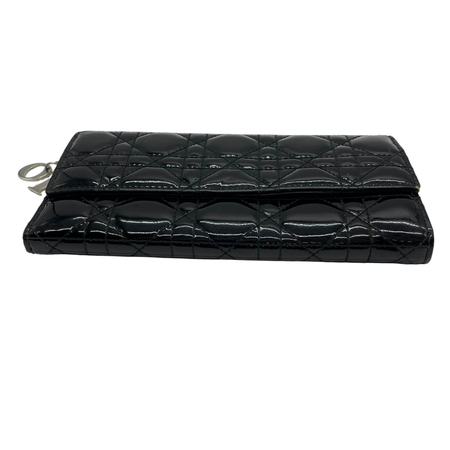 クリスチャンディオール Dior レディディオール ウォレットオンチェーン 黒 ブラック カナージュ パテントレザー チェーンストラップ キルティング エナメル ロゴ レディース W4