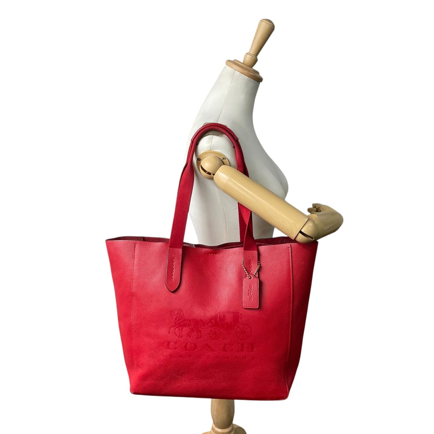 COACH コーチ トートバッグ 赤 レッド レザー ゴールド金具 肩掛け可 A4収納可 25099 ロゴ 馬車柄 レディース U11