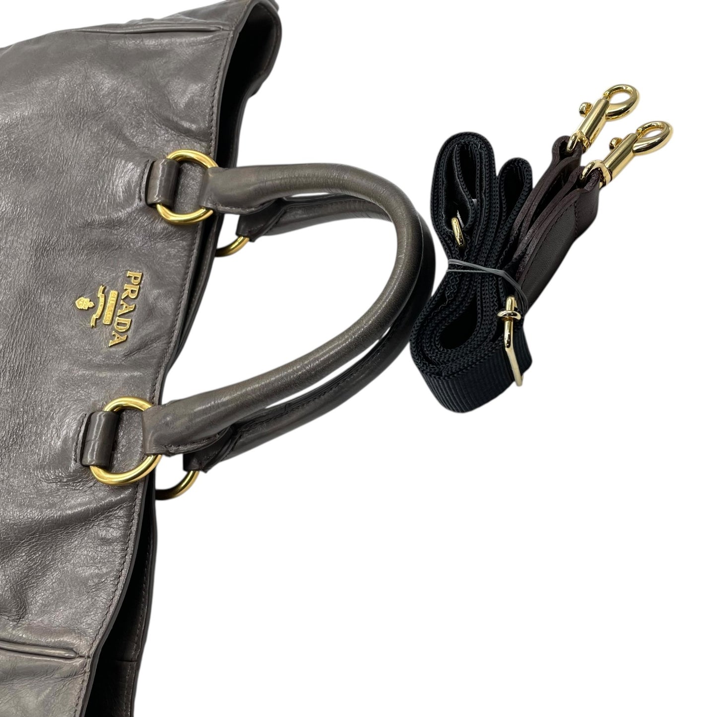 プラダ PRADA トートバッグ ショルダーバッグ 肩掛け 灰色 グレー レザー 金金具 ゴールド金具 2WAY K3