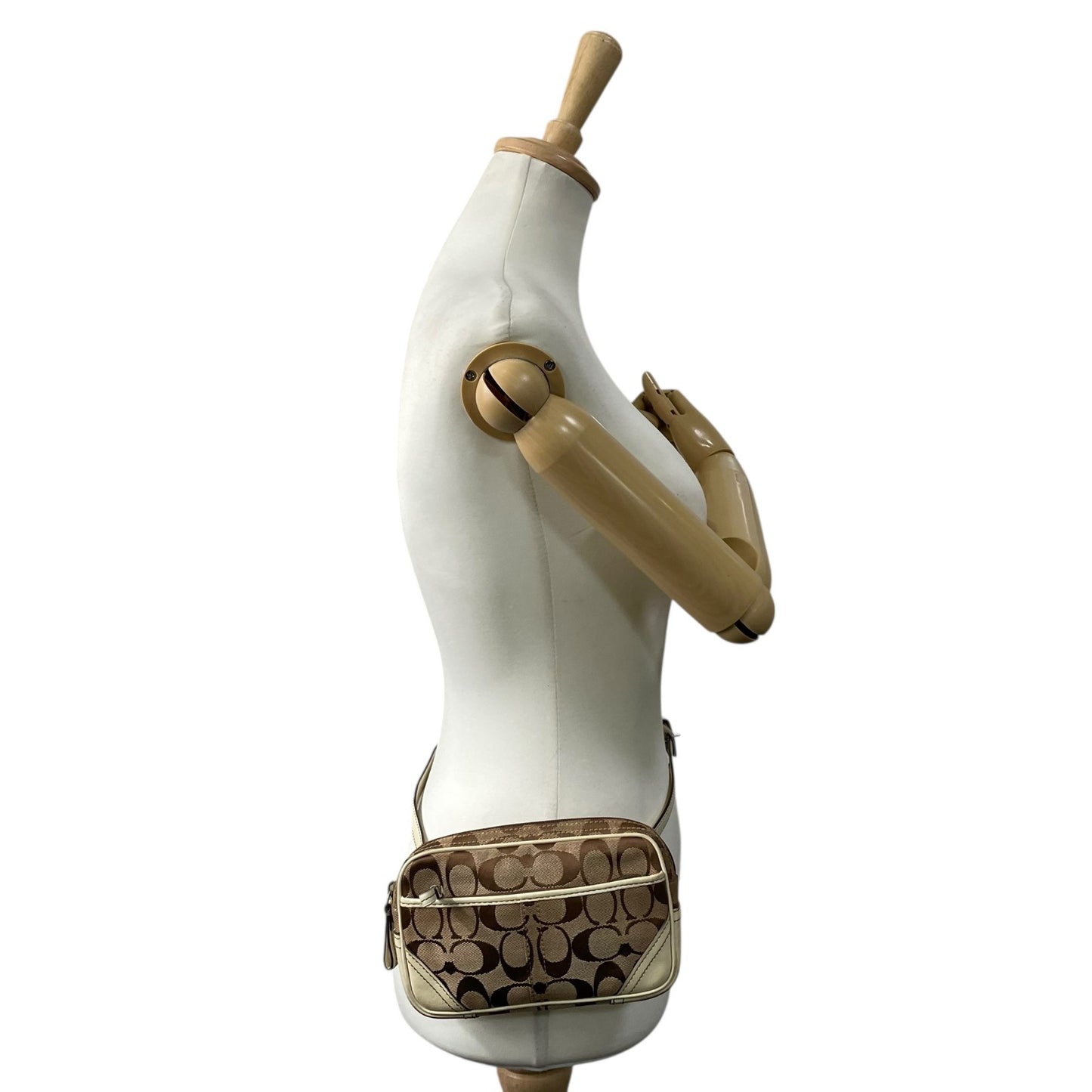 コーチ COACH ポシェット ショルダーバッグ ウエストバッグ シグネチャー柄 ベージュ 白 ホワイト レザー キャンバス ミニバッグ U8