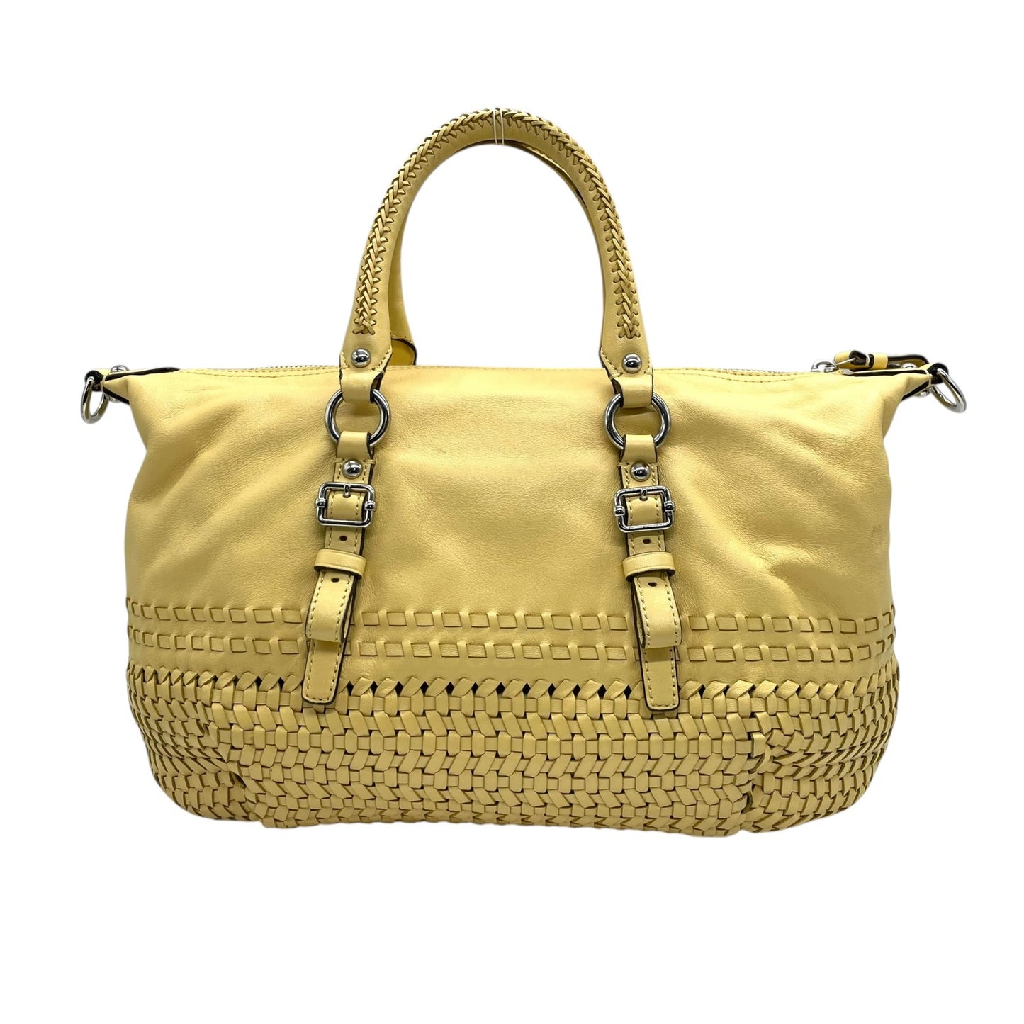 コーチ COACH 2WAY ボストンバッグ ハンドバッグ ショルダーバッグ 肩掛け 23342 イントレチャート 編み込みレザー 黄色 イエロー シルバー金具 チャーム付き U16