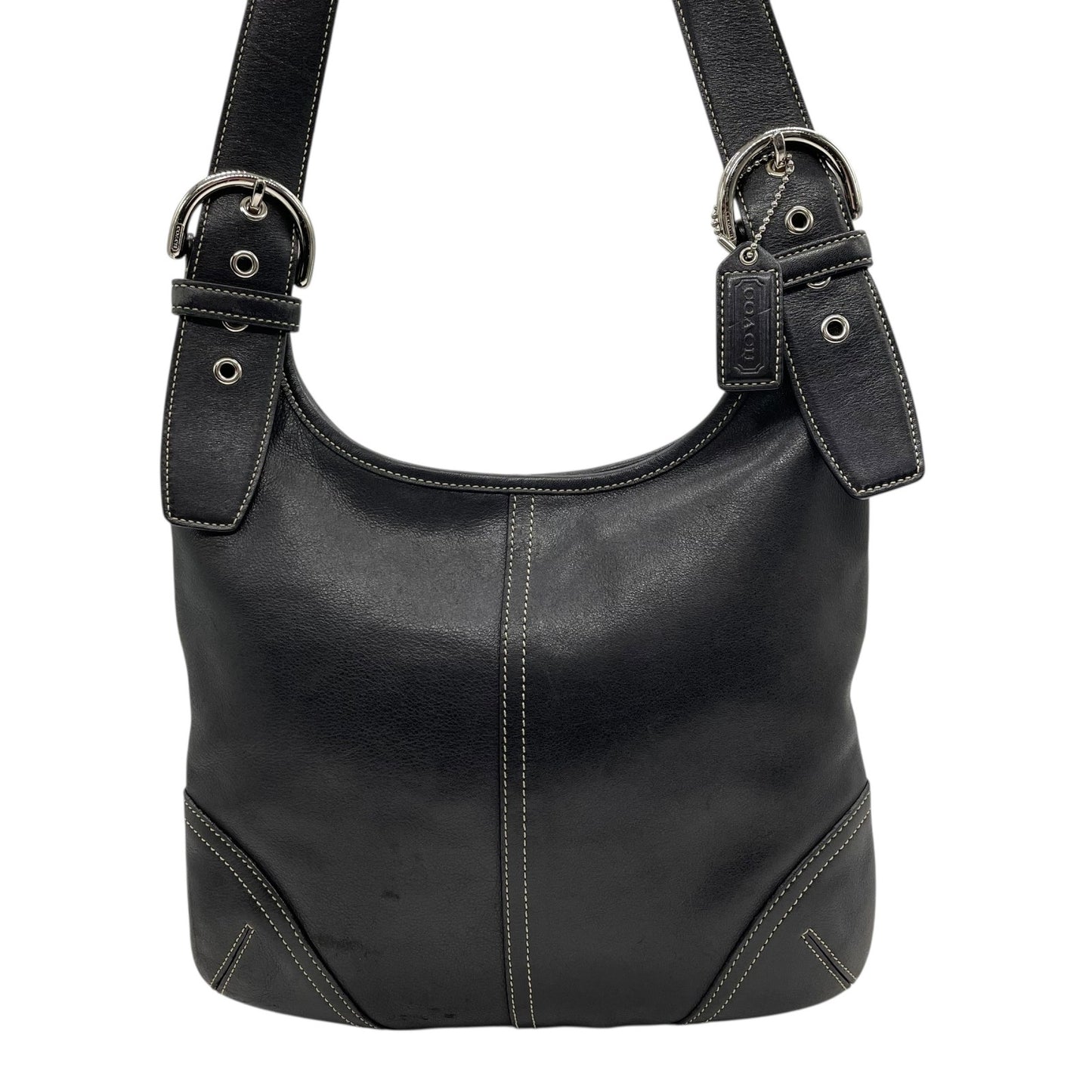 コーチ COACH ショルダーバッグ 9549 レザー 黒 ブラック シルバー金具 ホワイトステッチ 肩掛け 通勤 通学 E5