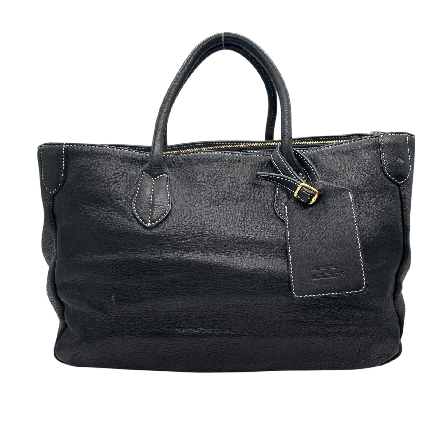 A.D.M.J エーディーエムジェイ トートバッグ レザー 黒 ブラック ホワイトステッチ シュリンクレザー 金金具 ゴールド金具 T3