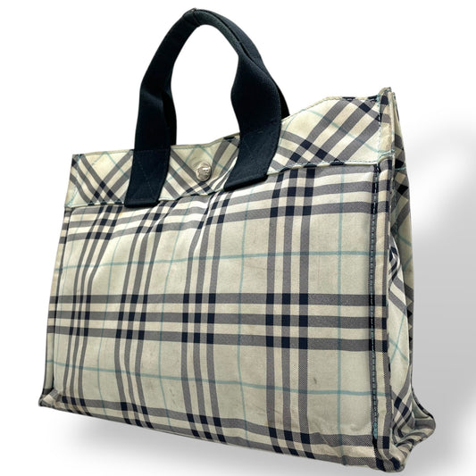 BURBERRY BLUE LABEL バーバリー ブルーレーベル ハンドバッグ ミニトート ノバチェック ライトブルー ネイビー ナイロンキャンバス ホースロゴ レディース U14