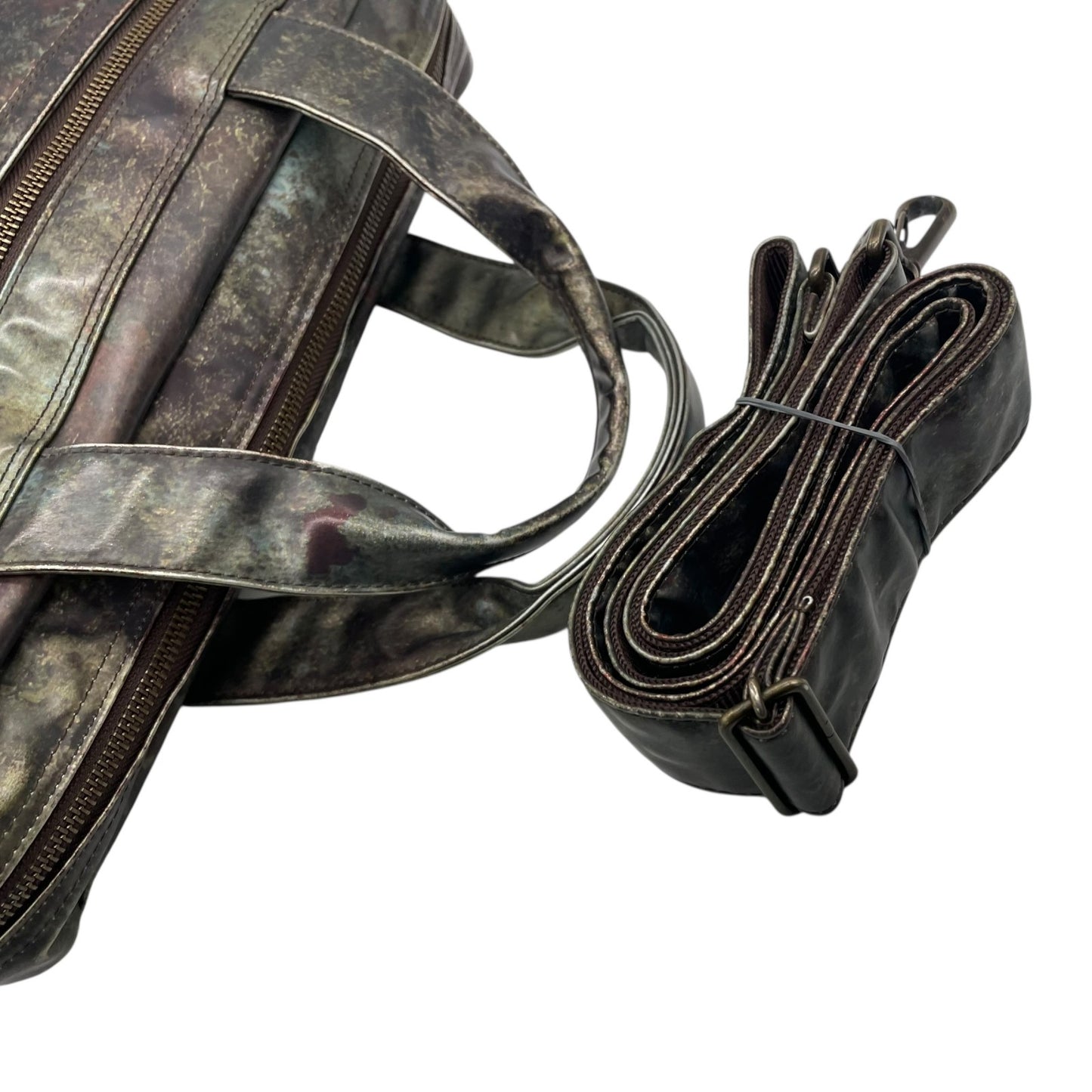 ジャンポールゴルチエ ビジネスバッグ 2WAY ショルダーバッグ Vサイバー 玉虫色 メタリック PVC レザー A4 PC収納可 廃盤 希少 メンズ レディース ユニセックス 通勤 通学 ブリーフケース ヴィンテージ 10