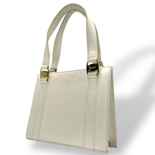 Salvatore Ferragamo サルヴァトーレフェラガモ ヴィンテージ ハンドバッグ レザー ホワイト ゴールド金具 K7