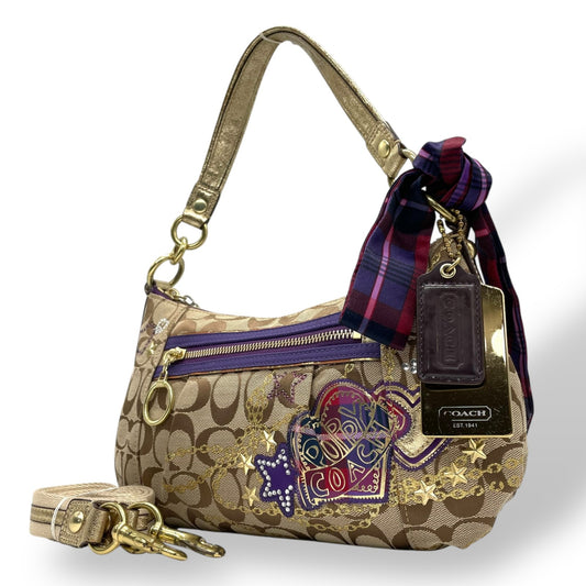 COACH コーチ 15880 ポピー Y2K 00s vintage 2way シグネチャー ハンドバッグ ショルダーバッグ スカーフチャーム 総柄 キャンバス s91