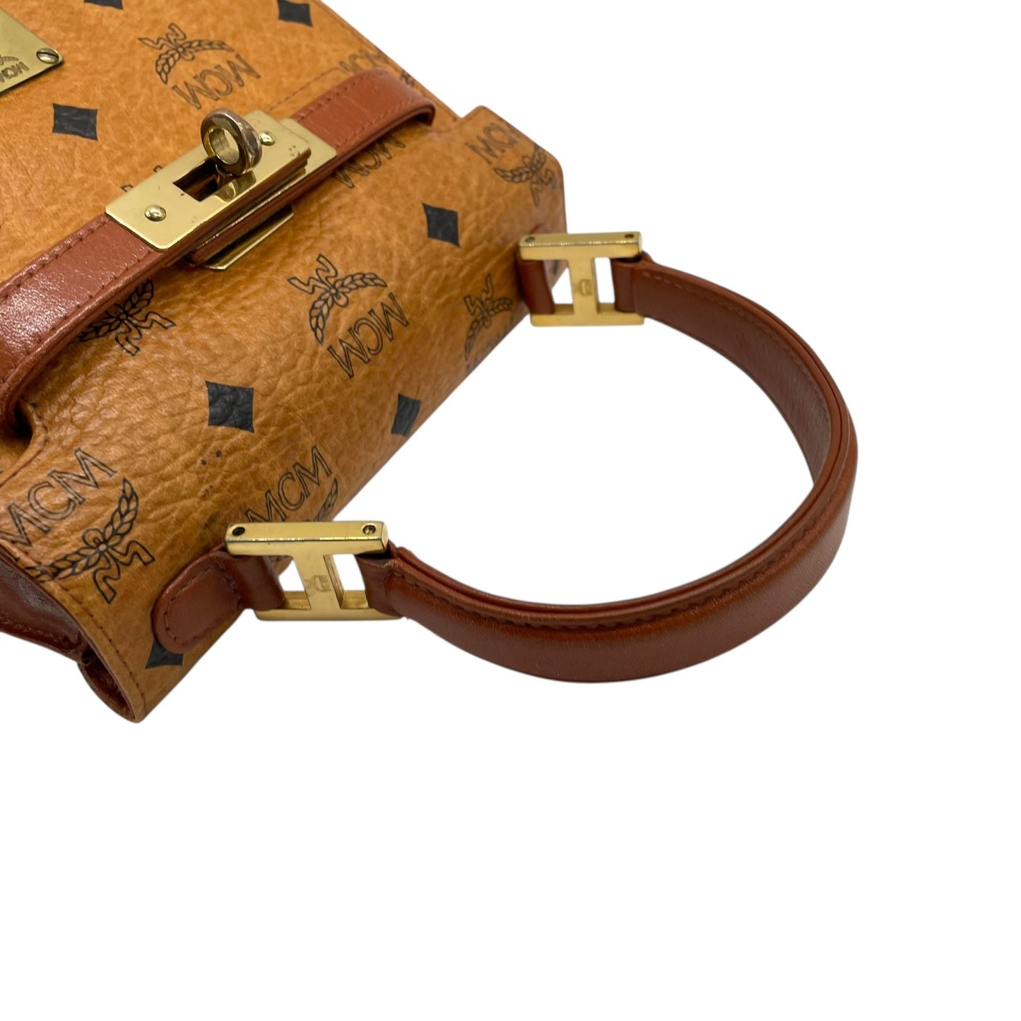 MCM エムシーエム ヴィセトス ハンドバッグ トップハンドルバッグ ベルトデザイン コニャック レザー ミニバッグ c4