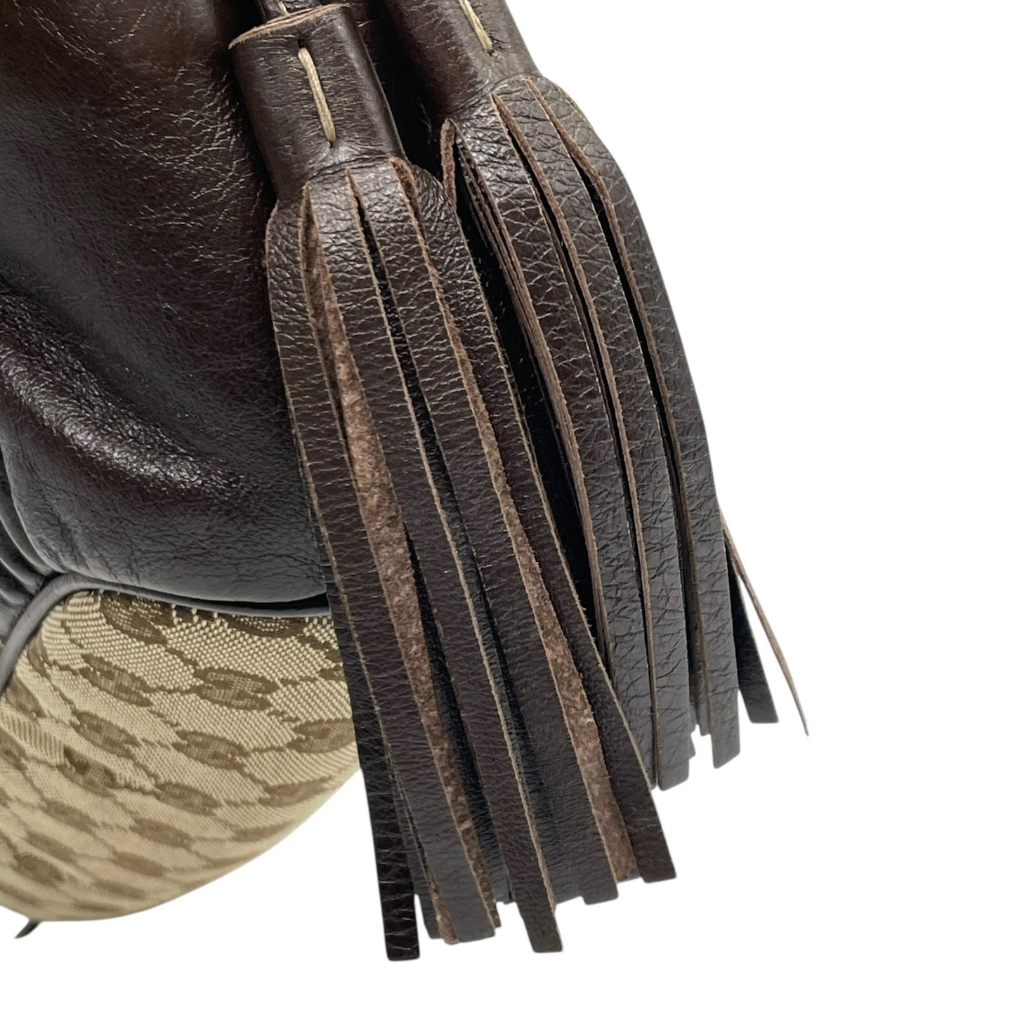 GUCCI グッチ GGキャンバス ハート タッセル トートバッグ ブラウン レザー トリム ショルダー ハンドバッグ 211955 レディース