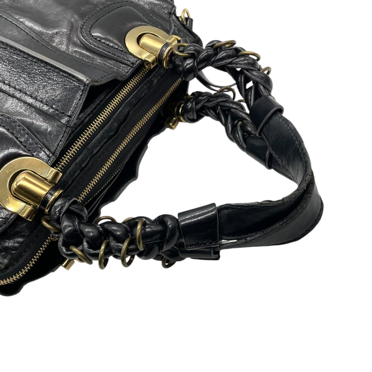 クロエ Chloé エロイーズ Eloise レザー ハンドバッグ ブラック ゴールド金具 編み込みハンドル Y2K 2000s ヴィンテージ レザーバッグ