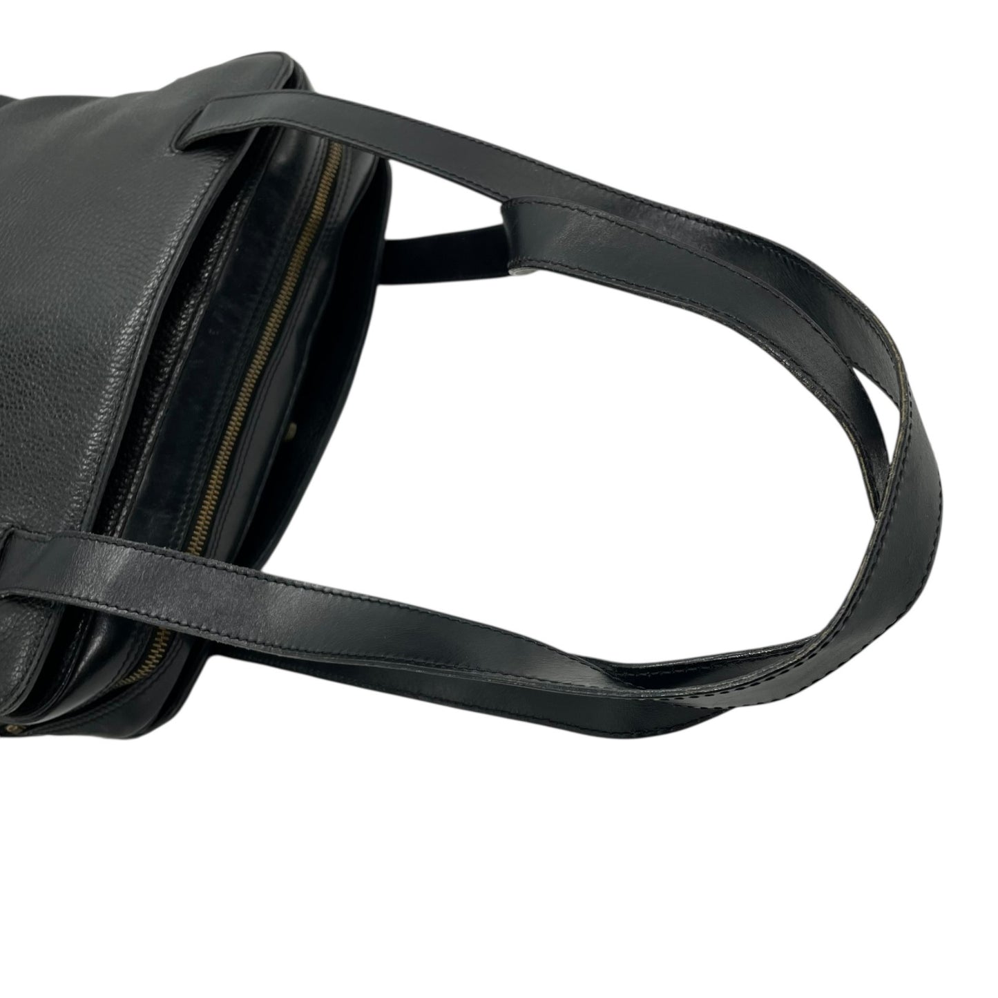 Authentic CELINE Vintage Grained Leather Shoulder Bag Black Gold Hardware Women's Zipper Closure