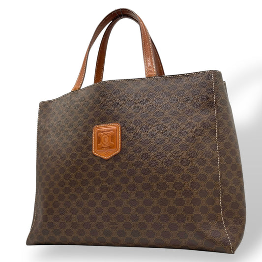 Authentic CELINE Vintage Macadam Handbag Brown PVC Leather Gold Hardware Tote Bag Women's