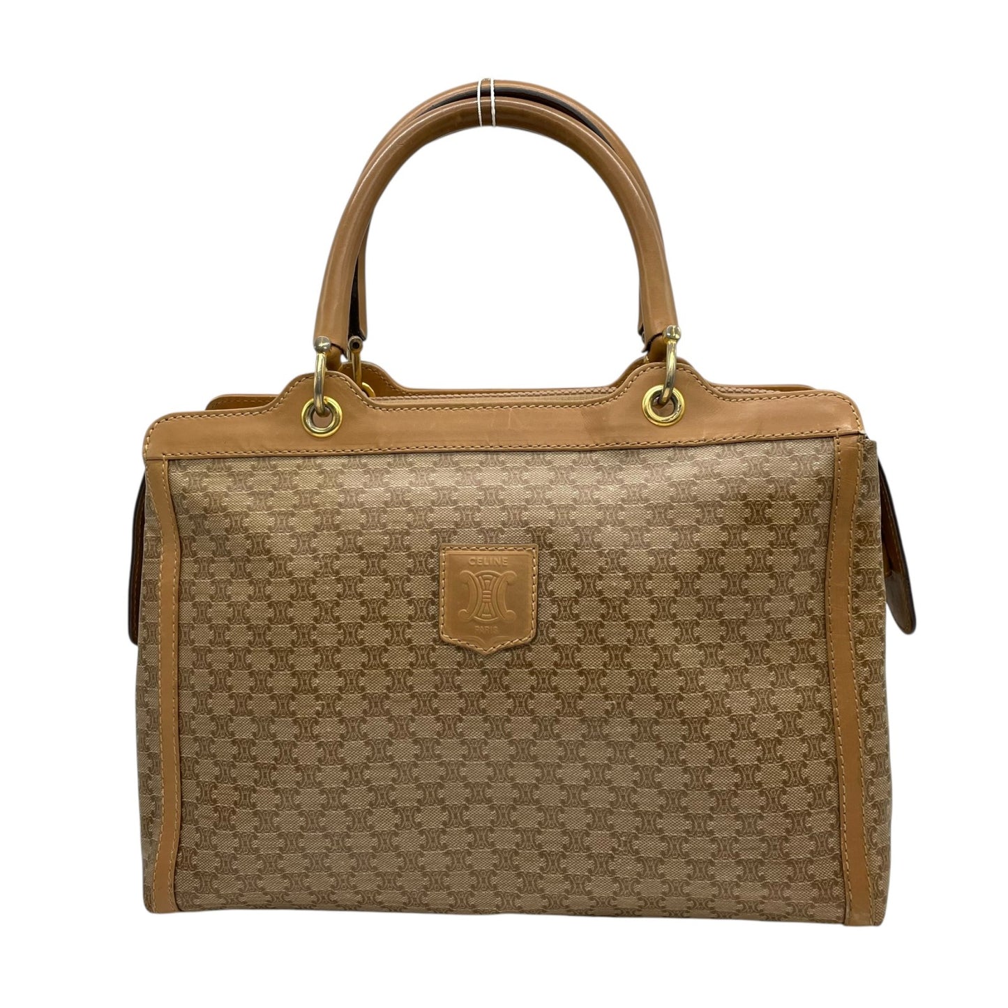 Authentic CELINE Vintage Macadam Handbag Leather PVC Beige Brown Gold Hardware Tote Bag Women's