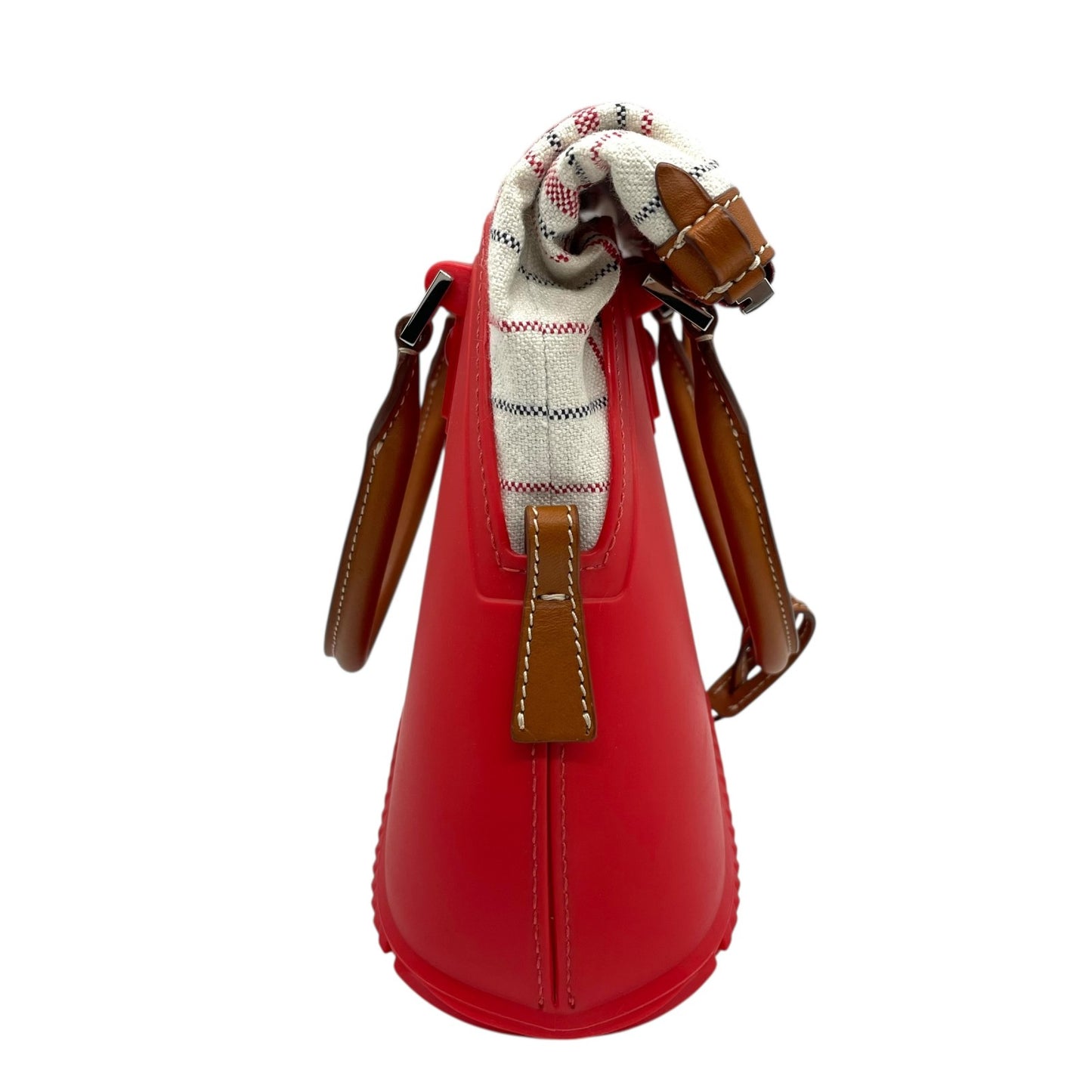 Excellent Authentic Maison Margiela 5AC 2WAY Handbag Mini Bag Red Leather Canvas Checkered SB3WG0009 Crossbody Padlock