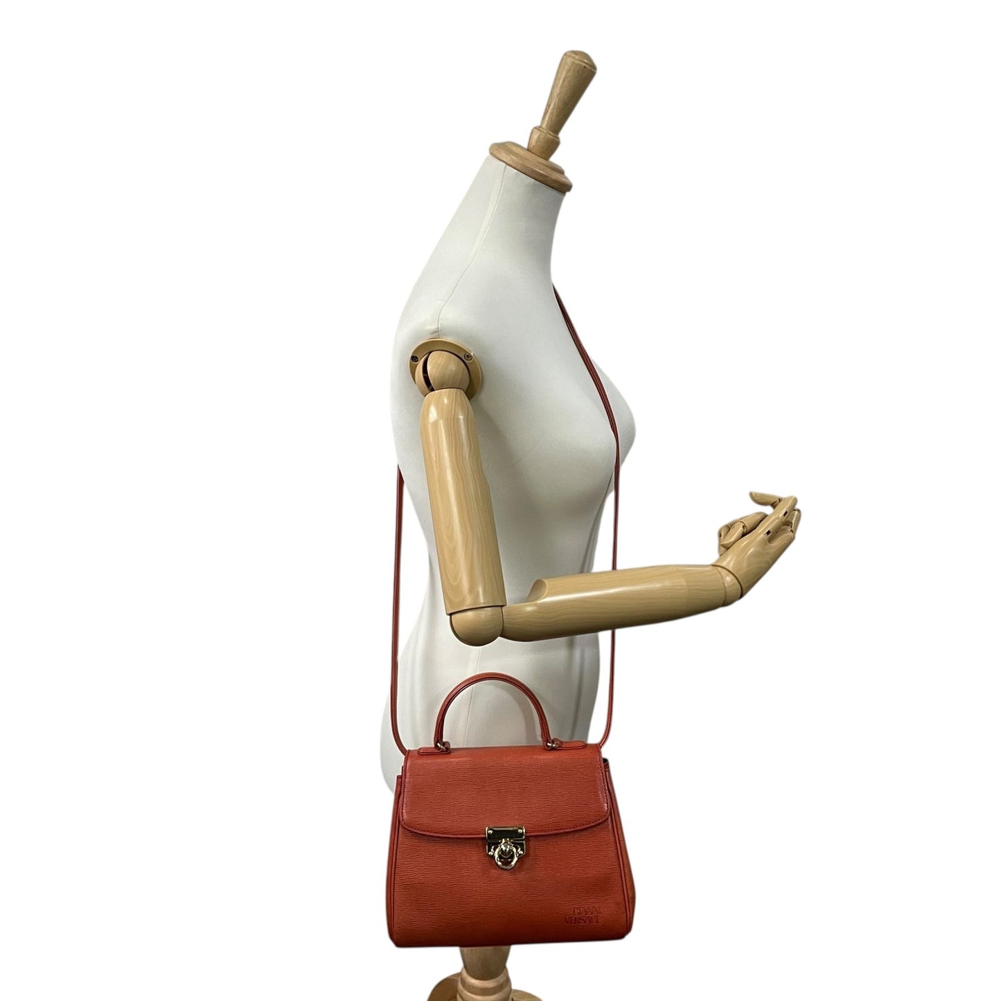 Excellent Authentic Gianni Versace 2WAY Handbag Shoulder Bag Leather Brown Orange Gold Hardware Crossbody Ladies