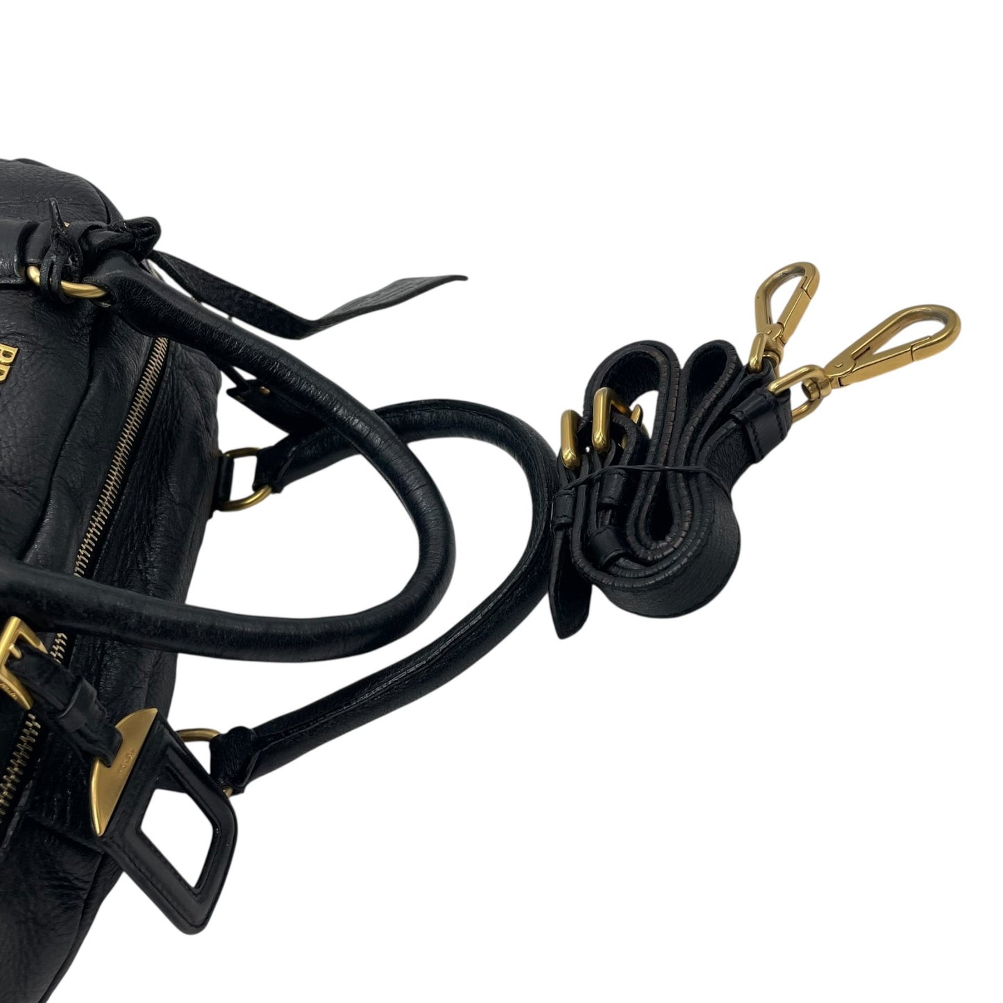 Authentic PRADA 2WAY Handbag Shoulder Black NERO Leather Gold Hardware Logo