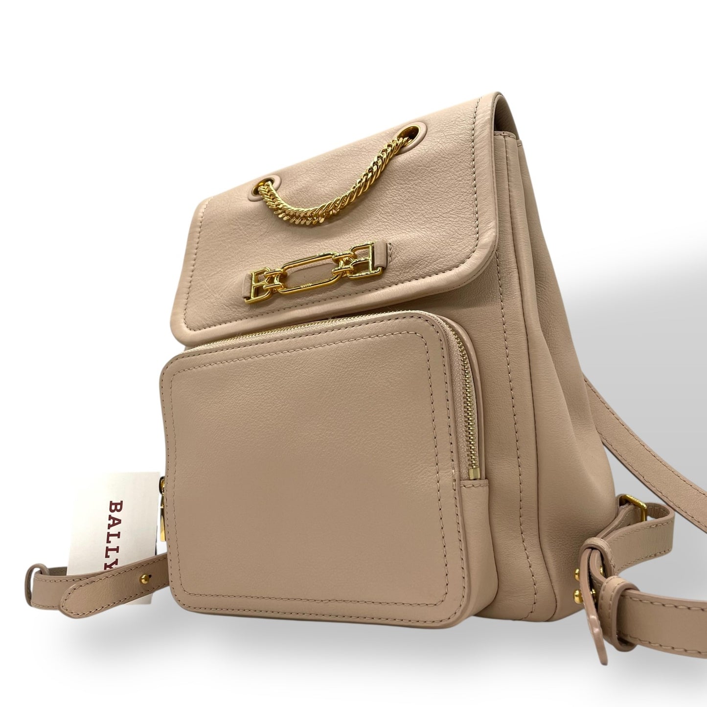 未使用品 BALLY バリー リュックサック バックパック ピンクベージュ レザー チェーン ゴールド金具 VALMA レディース ギャランティカード付き Q