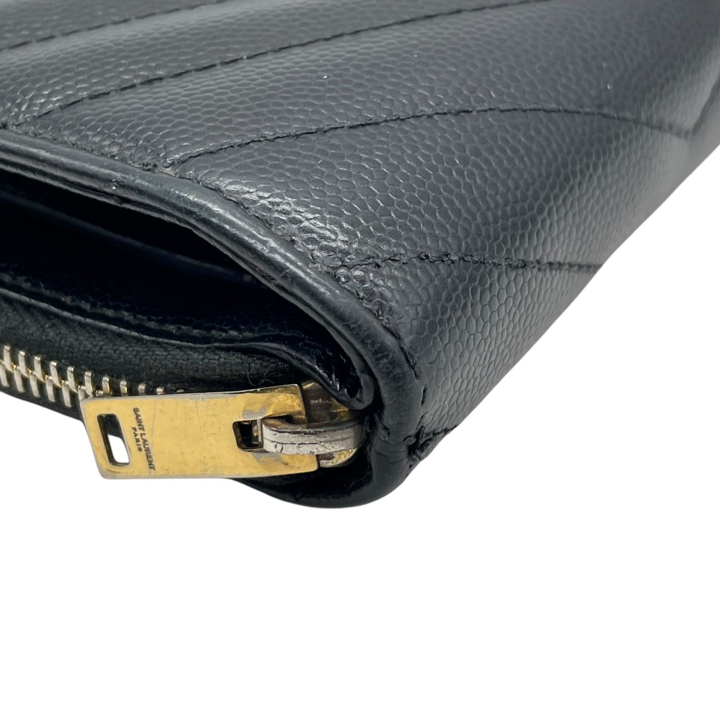 Authentic Saint Laurent Paris Compact Wallet Black YSL Large Logo Caviar Leather Gold Hardware Women