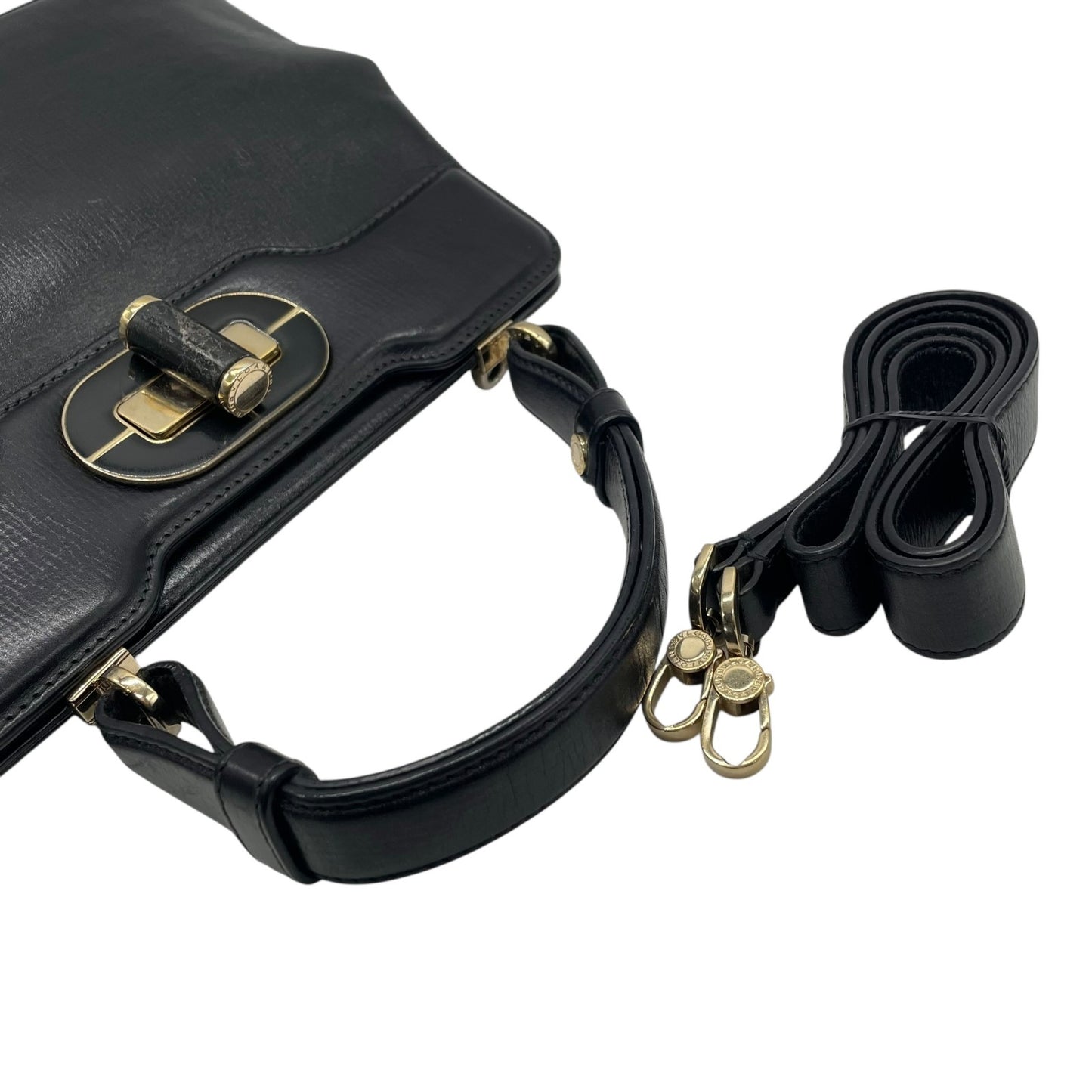 BVLGARI ブルガリ ショルダーバッグ イザベラロッセリーニ ブラック レザー 本革 ターンロック 2WAY ハンドバッグ レディース 黒 K11