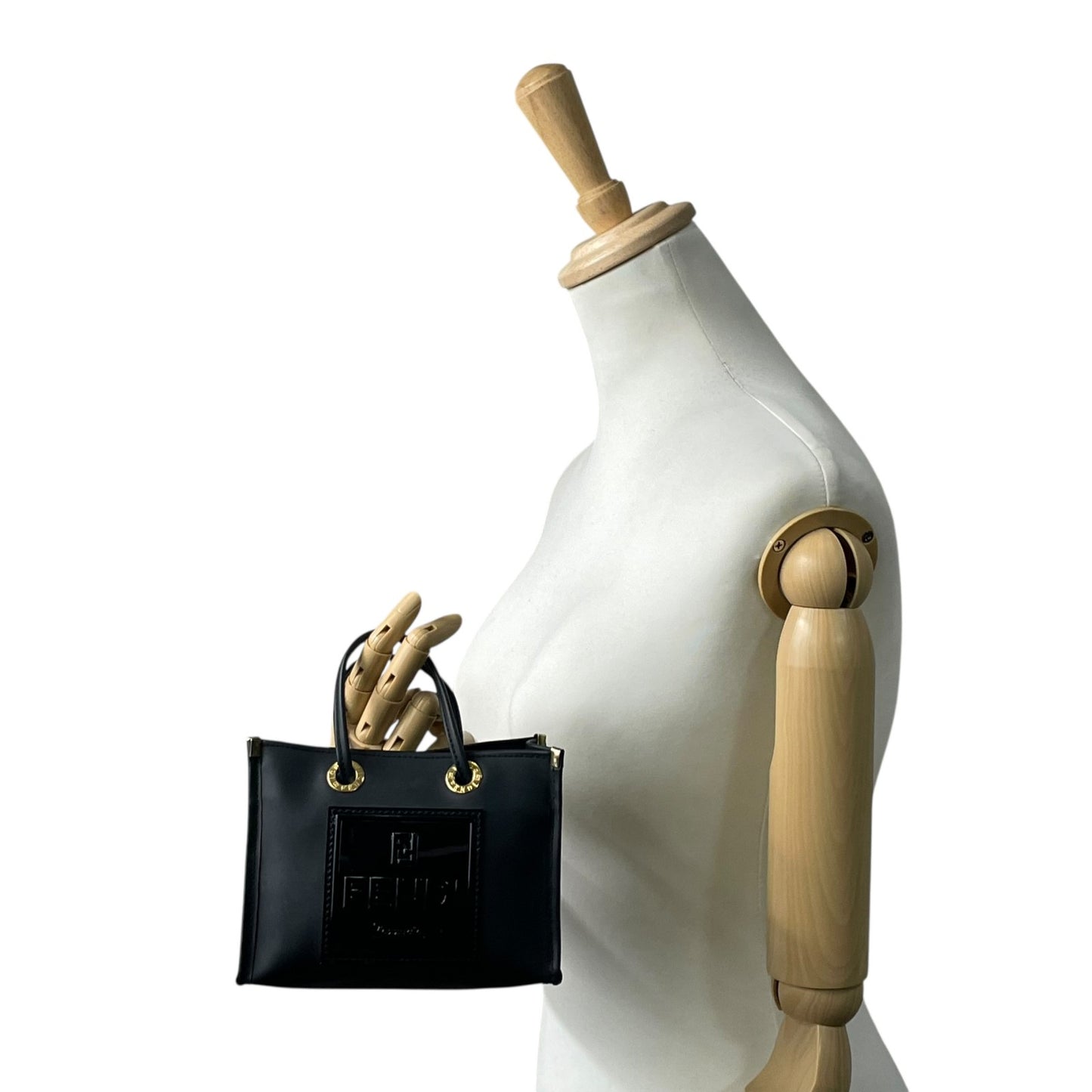 フェンディ FENDI ミニハンドバッグ ポーチ 黒 ブラック PVC ロゴ ゴールド金具 レディース K10