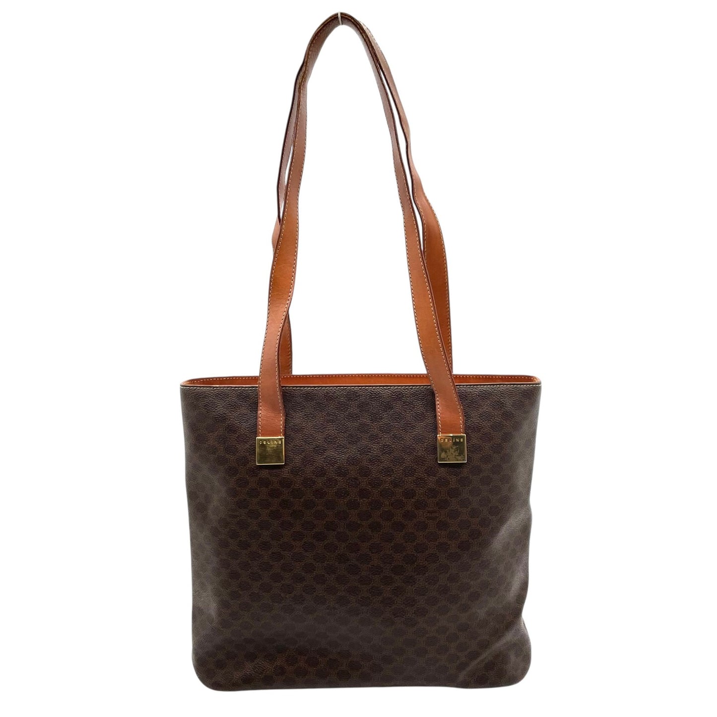 CELINE セリーヌ マカダム トートバッグ 茶 ブラウン PVC レザー ゴールド金具 ワンショルダー 肩掛け可 A4収納 レディース ヴィンテージ D1