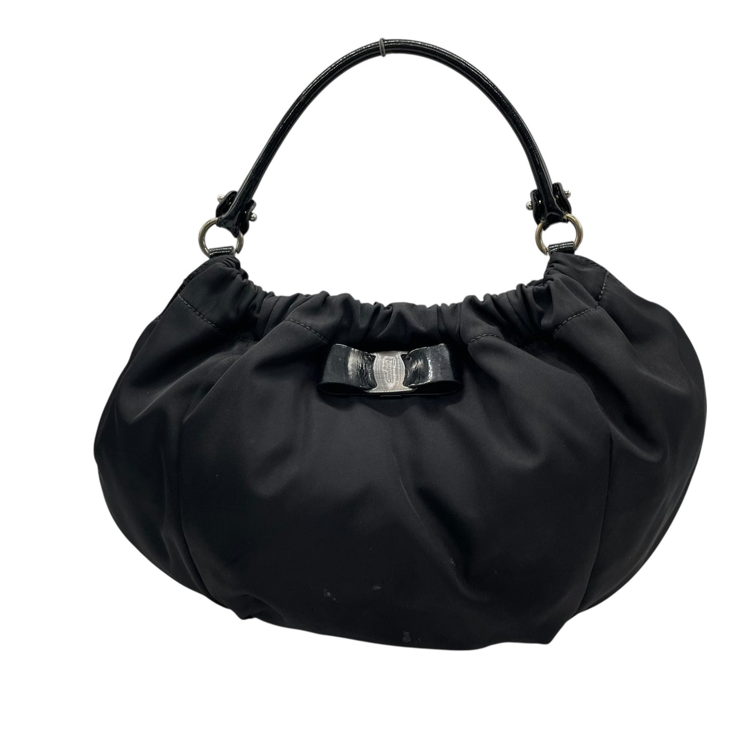 Salvatore Ferragamo サルヴァトーレ フェラガモ ヴァラ リボン トートバッグ ショルダーバッグ ナイロン パテントレザー ブラック 黒 ワンショルダー レディース K9