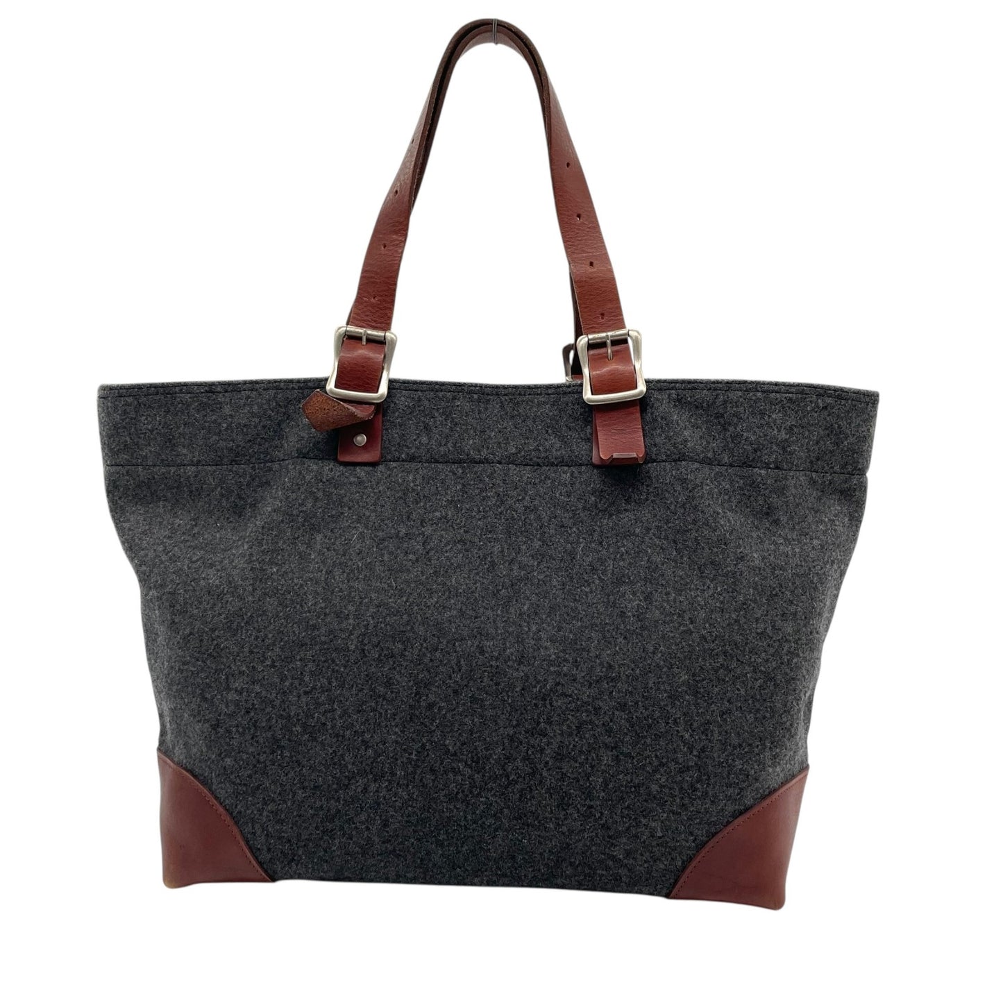 COMME des GARCONS HOMME コムデギャルソンオム トートバッグ グレー ブラウン ウール レザー シルバー金具 手提げ 肩掛け可 レディース U14