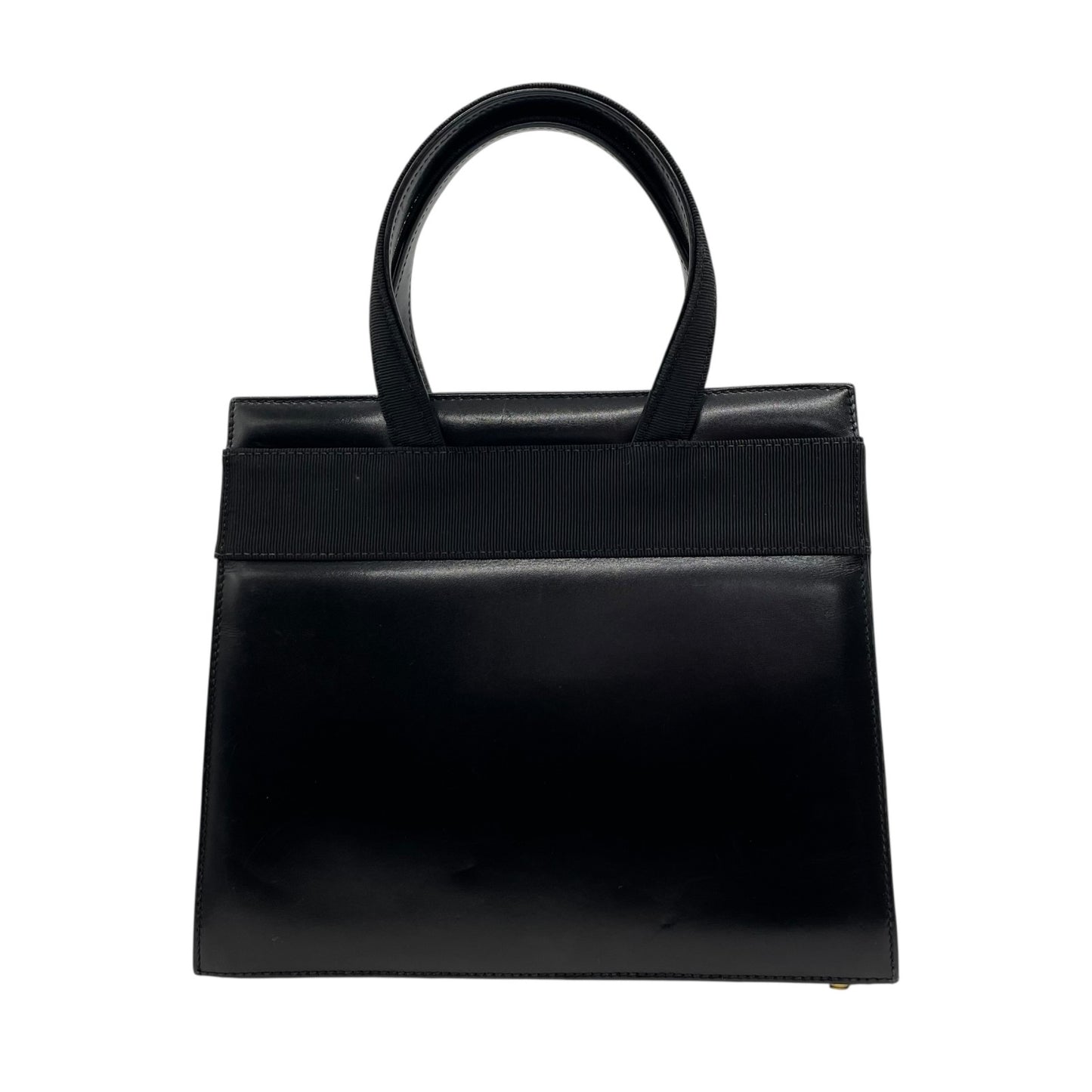 美品 サルヴァトーレ フェラガモ ハンドバッグ フォーマルバッグ ヴァラリボン 黒 ゴールド金具 自立 ブラック レザー 本革 ヴィンテージ B