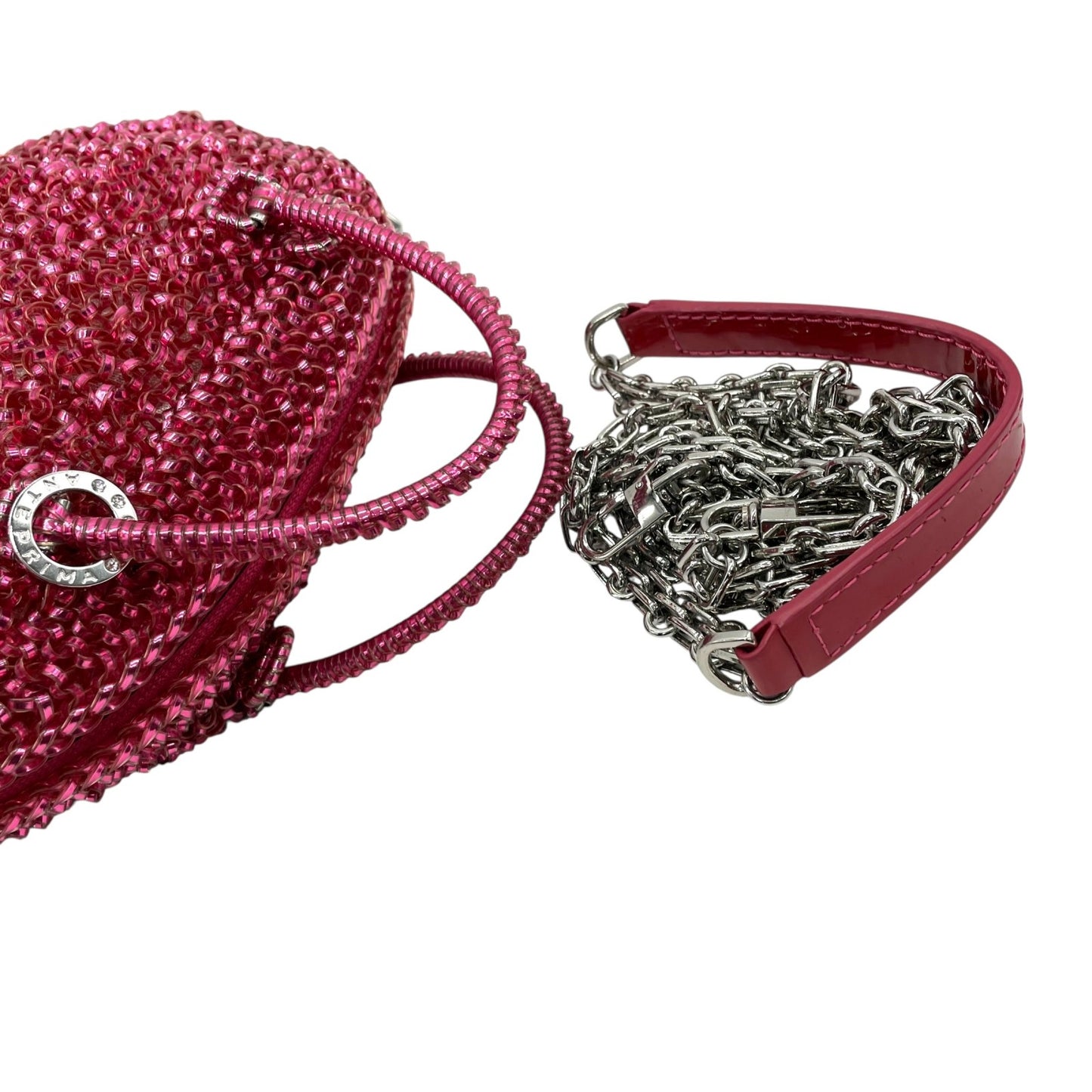 国内タイトル 美品 ANTEPRIMA アンテプリマ カルツォーネ 2WAY ハンドバッグ ワイヤーバッグ ピンク ショルダーバッグ チェーンショルダー クロスボディ シルバー金具 D4