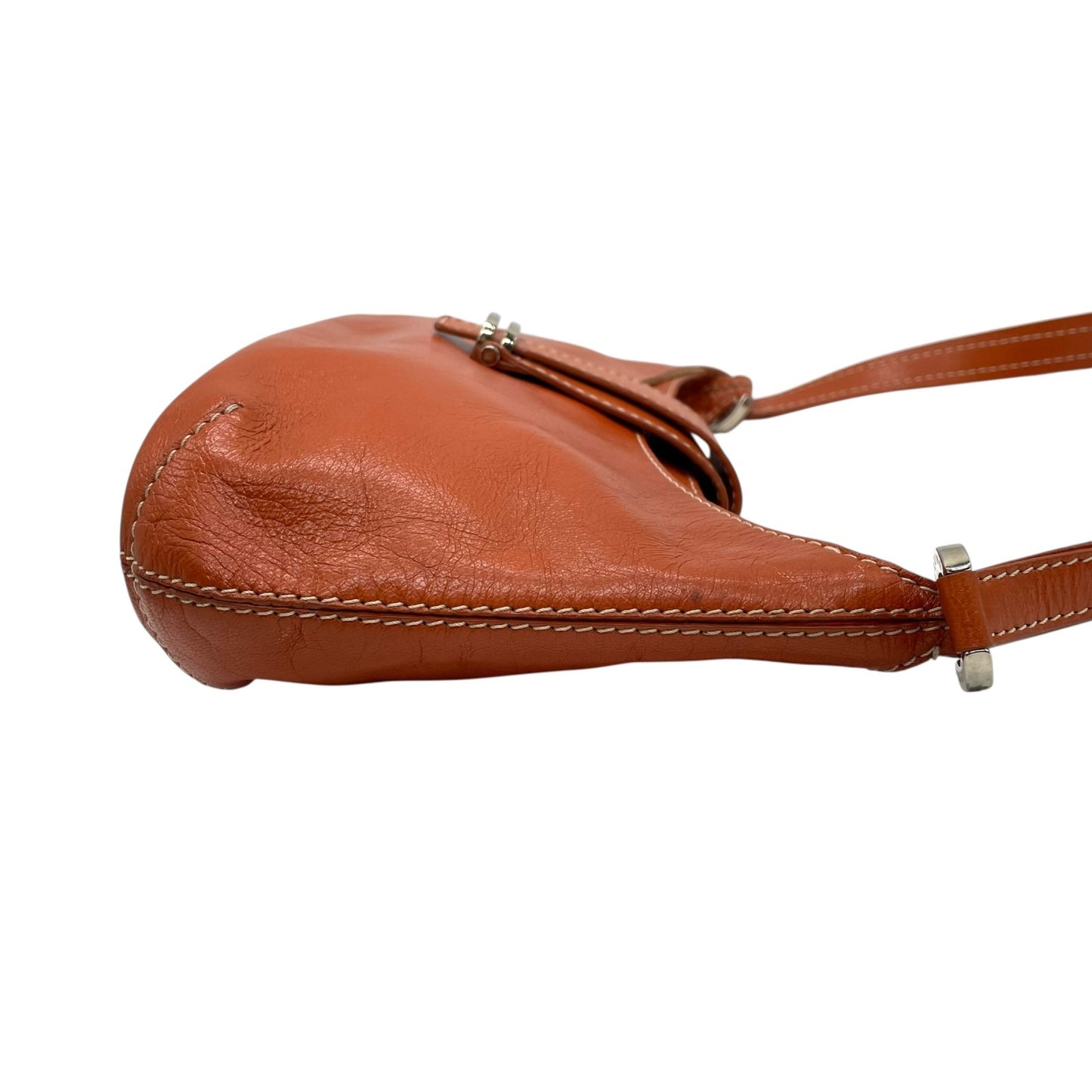 CELINE セリーヌ ショルダーバッグ ワンショルダー ベルトデザイン オレンジ ヴィンテージ シルバー金具 本革 レザー K6