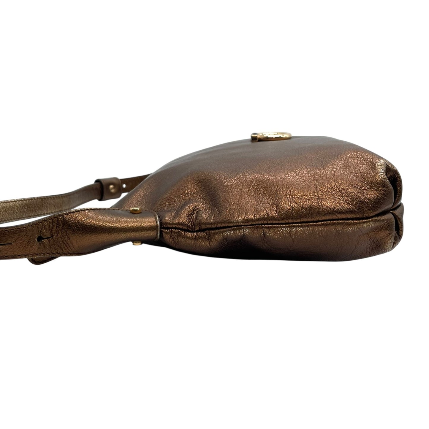 美品 Salvatore Ferragamo フェラガモ ガンチーニ ハンドバッグ ショルダーバッグ ワンショルダー 茶 ブラウン ブロンズ メタリック レザー ゴールド金具 肩掛け レディース K6