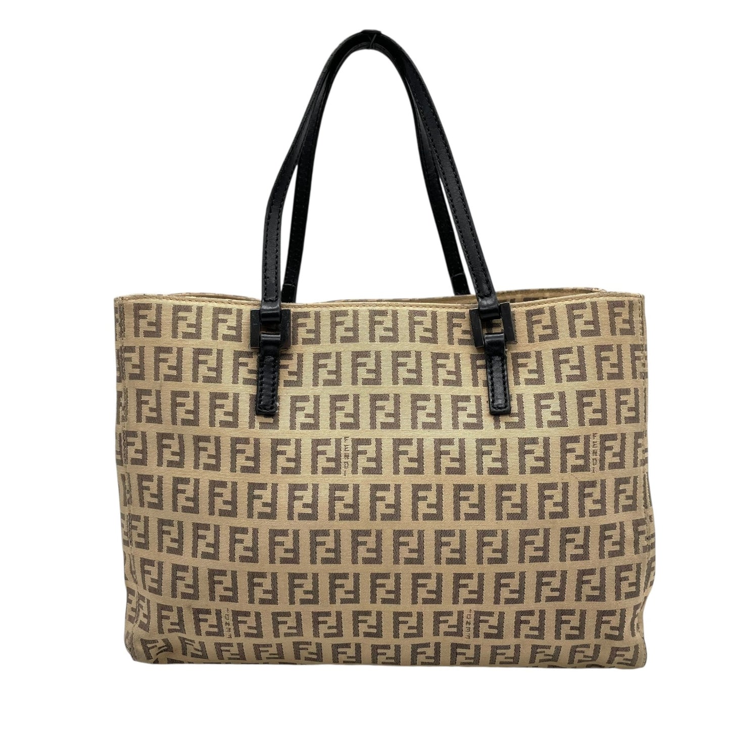 美品 FENDI フェンディ ズッキーノ ハンドバッグ ミニトート ベージュ ブラック キャンバス レザー シルバー金具 FF柄 ズッカ柄 レディース ヴィンテージ B3