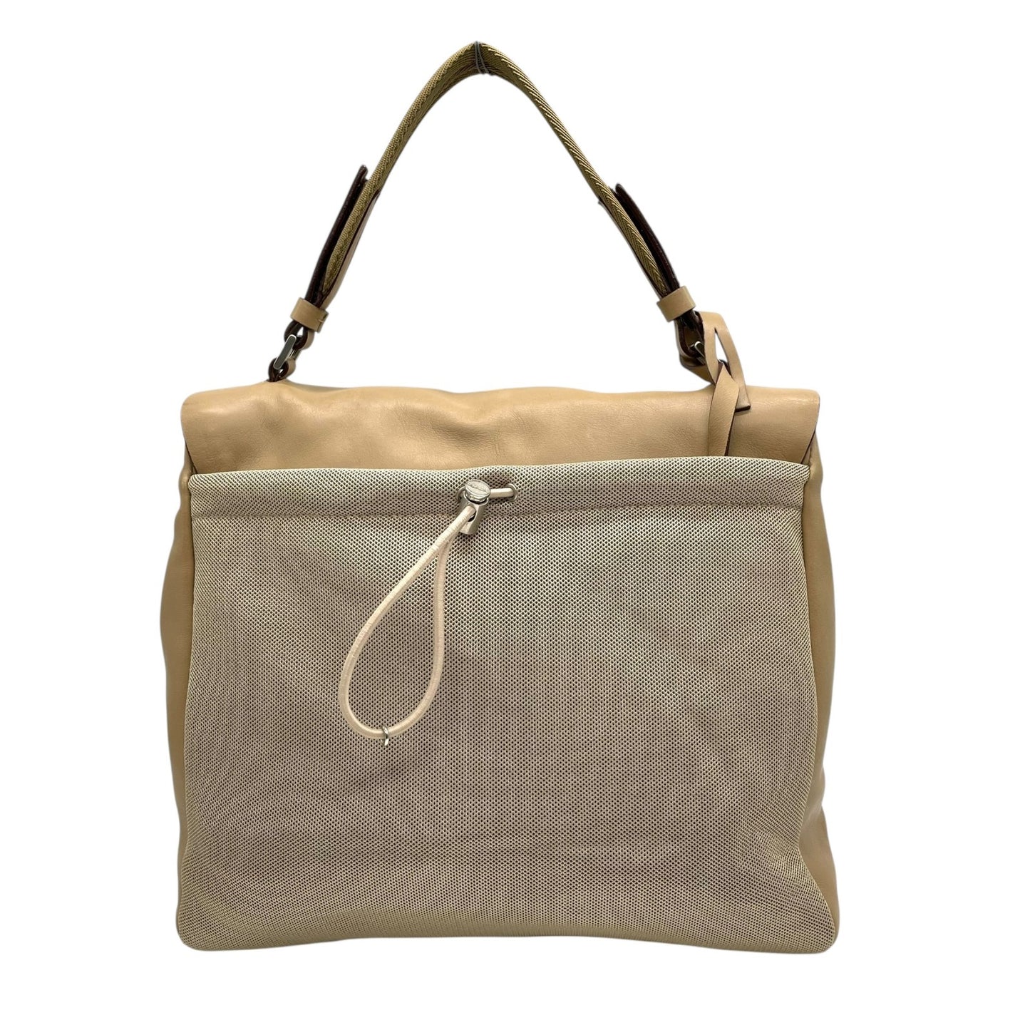 美品 PRADA プラダ ハンドバッグ ポーチ付き B10397 ベージュ レザー シルバー金具 ロゴ型押し 手提げ レディース ギャランティカード付き B4 00s archive