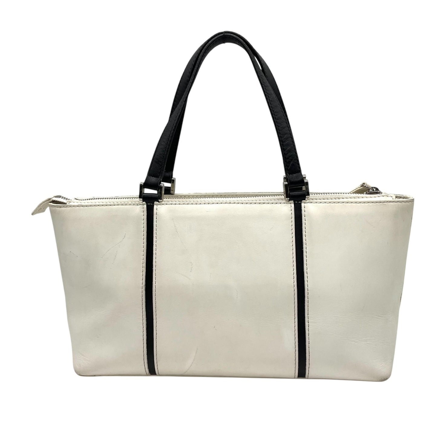 BURBERRY バーバリー ハンドバッグ 白 ホワイト 黒 ブラック レザー シルバー金具 ロゴ 横長 Y2K ノバチェック レディース C2