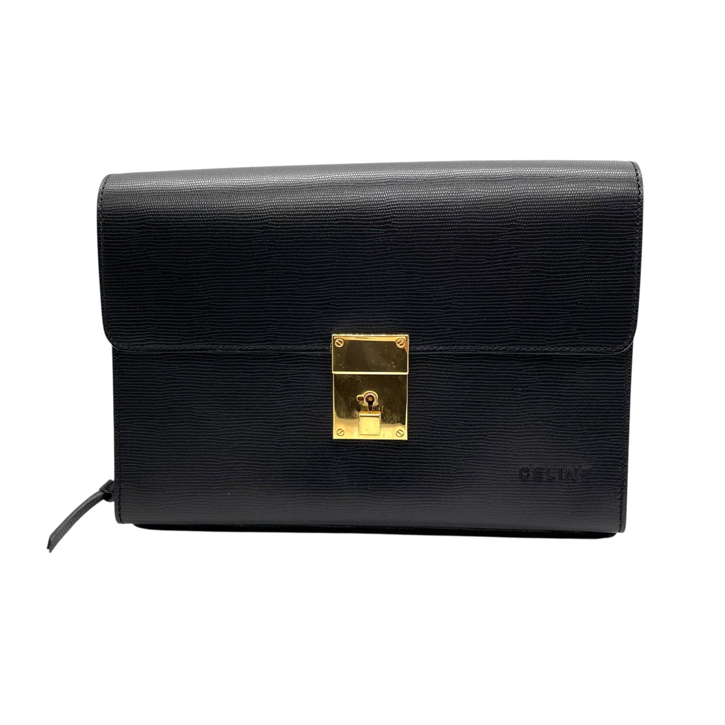 美品 CELINE セリーヌ クラッチバッグ セカンドバッグ レザー 黒 ブラック ゴールド金具 鍵付き メンズ ヴィンテージ B2