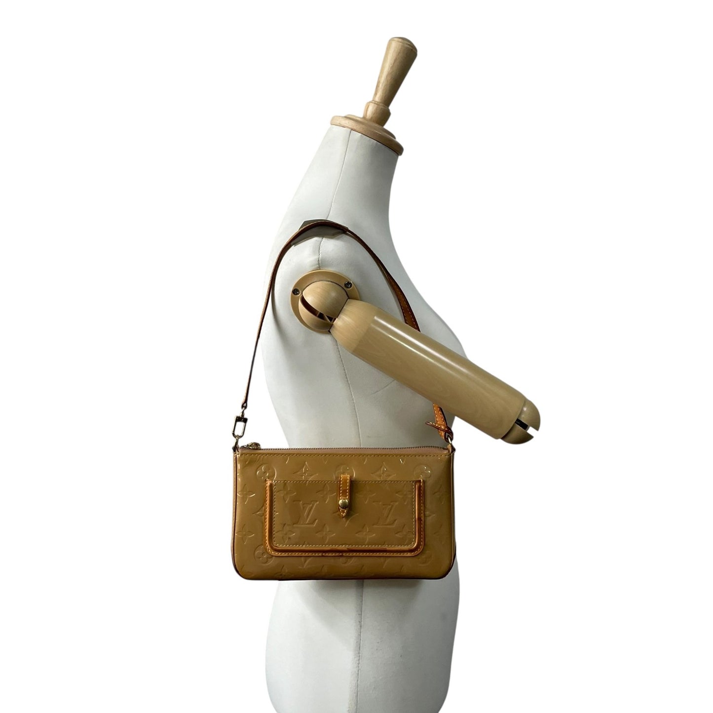 LOUIS VUITTON ルイヴィトン モノグラム ヴェルニ ハンドバッグ マロリー・スクエア M91197 アクセサリーポーチ ミニバッグ ハンドバッグ ワンショルダー 肩掛け可 キャメル ブラウン パテントレザー ゴールド金具 レディース K4