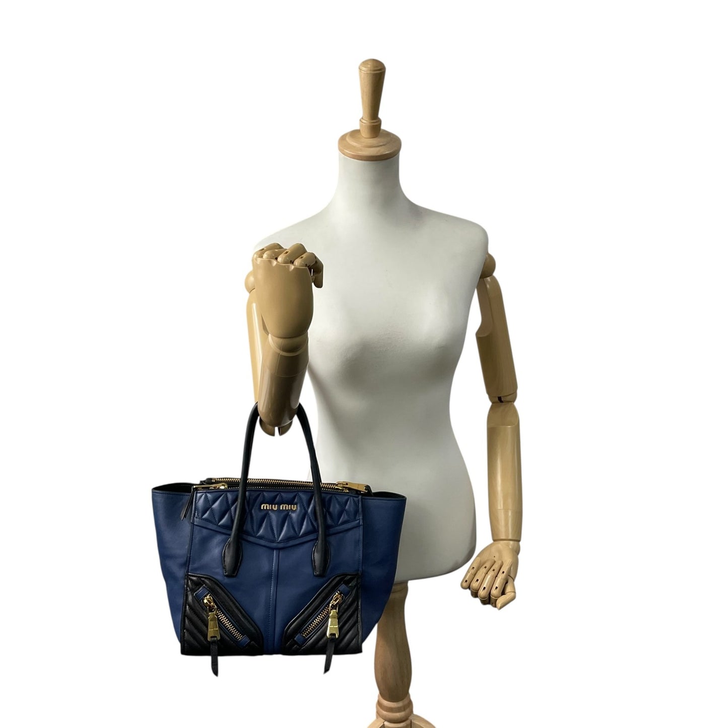 美品 miu miu ミュウミュウ トートバッグ ハンドバッグ バイカラー バイカー ナッパ ゴールド金具 レディース レザー 本革 A1