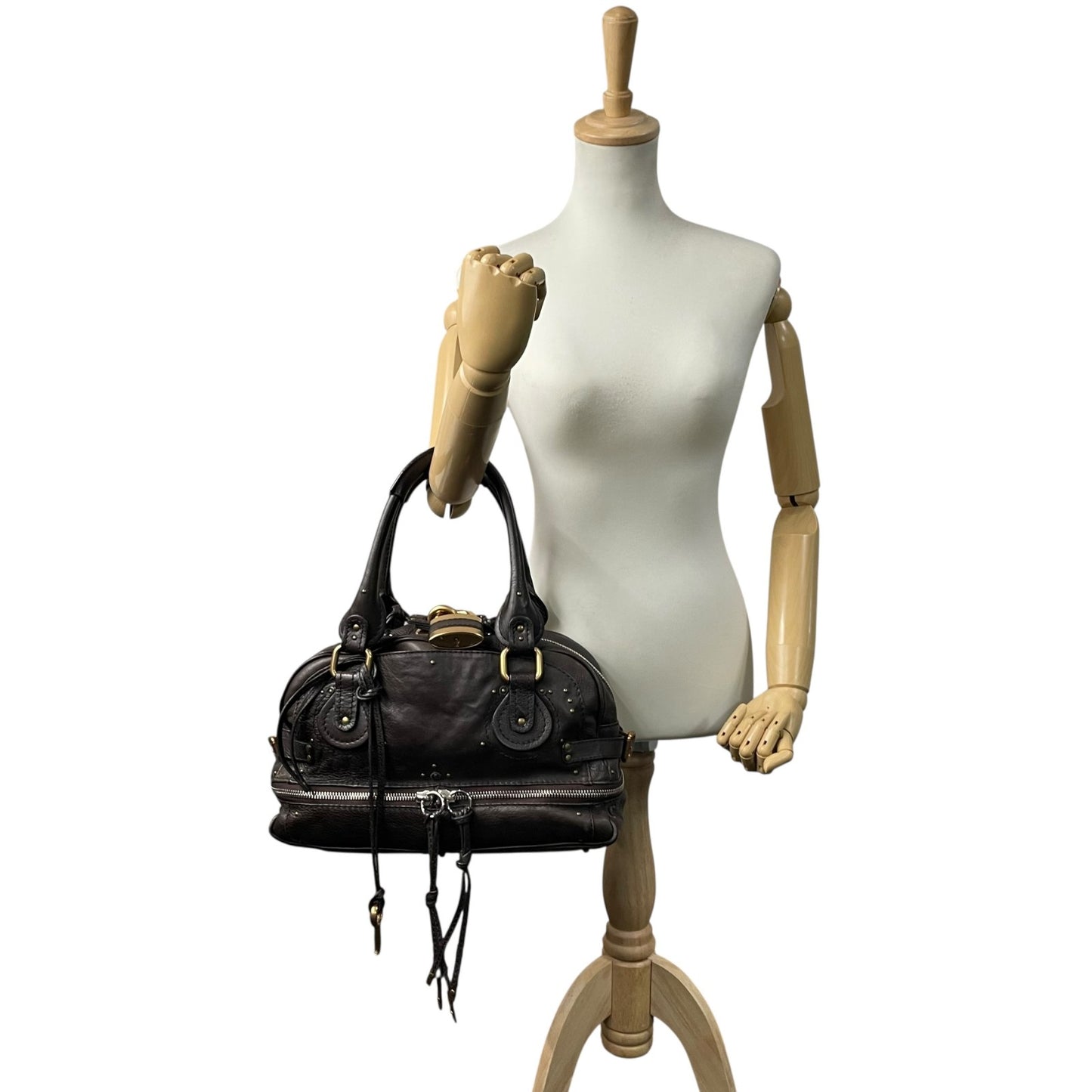 Chloe クロエ パディントン ハンドバッグ 南京錠 ボーリングバッグ ダークブラウン 鍵付き Y2K Archive レザー 本革 C