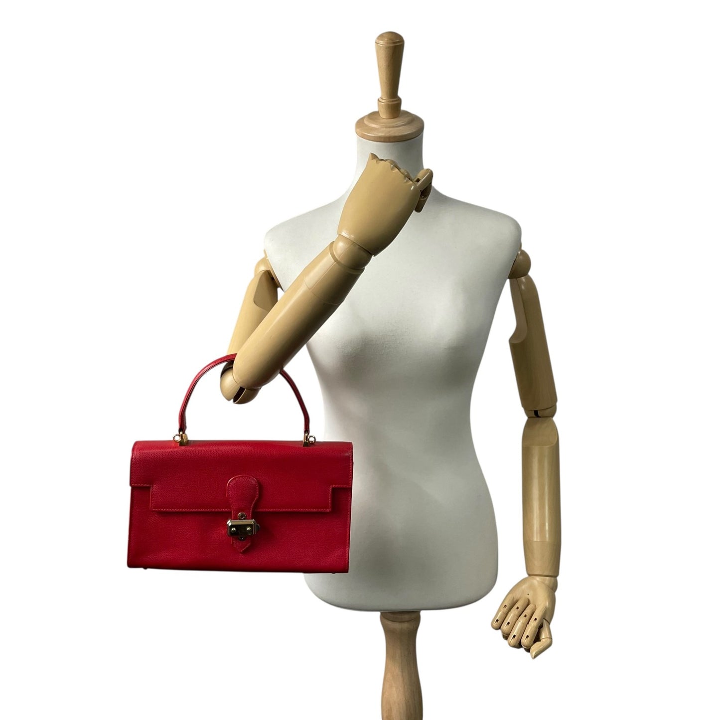 HERNO ヘルノ ハンドバッグ レザー レッド 赤 金金具 ゴールド金具 ヴィンテージ U8