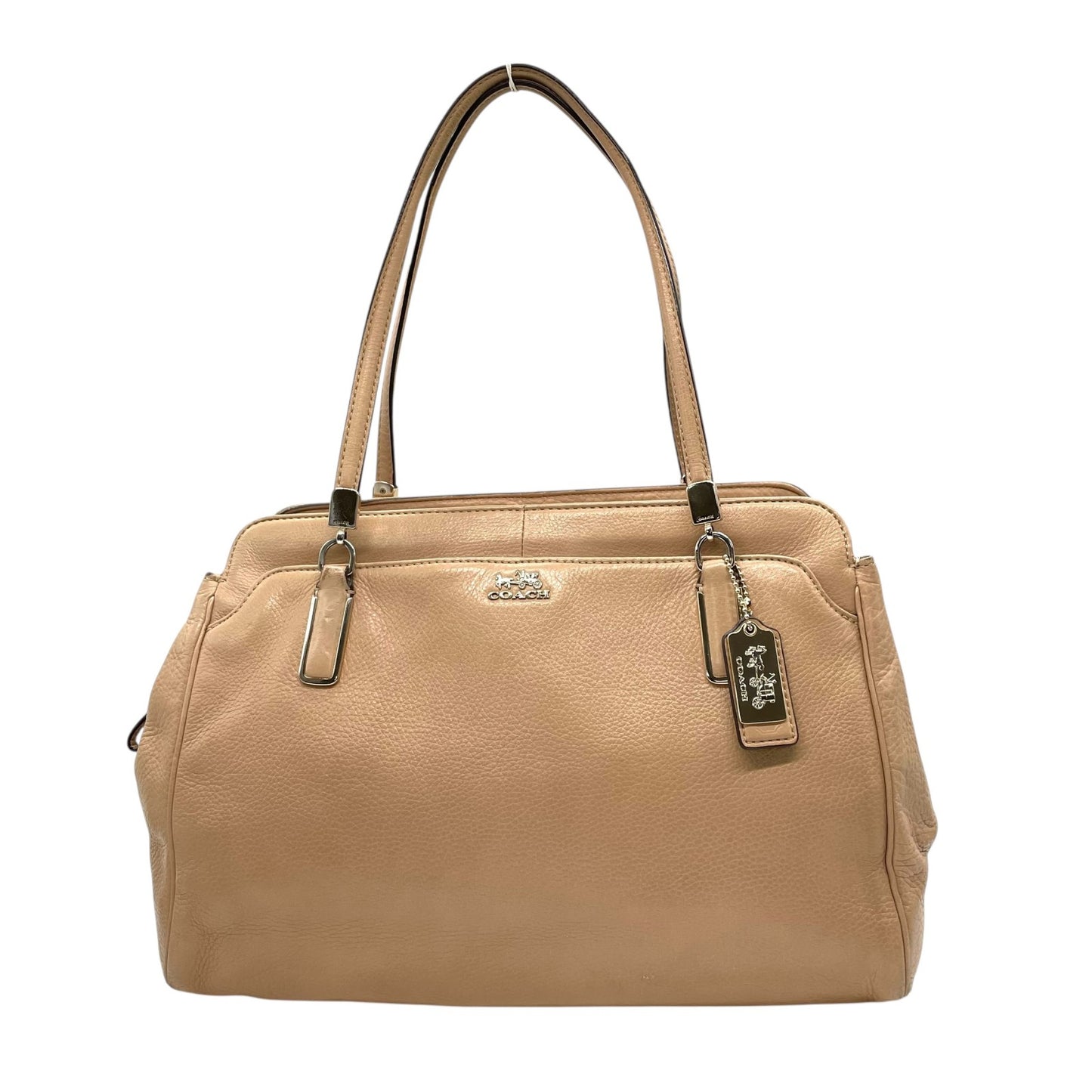 COACH コーチ トートバッグ ハンドバッグ ベージュ レザー ゴールド金具 肩掛け可 ホースロゴ ロゴチャーム ファスナー開閉 レディース E10