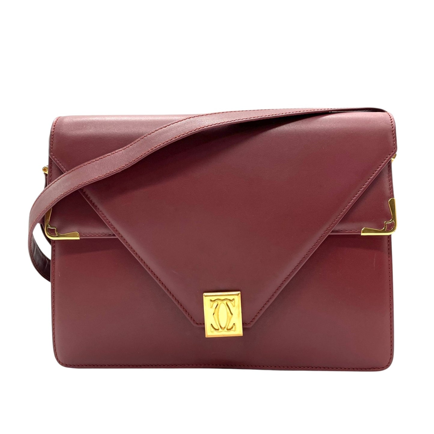 未使用級 カルティエ Cartier レザー ショルダーバッグ マストライン ボルドー ｗフラップ　ダブルフラップ ゴールド金具 ヴィンテージ フラップバッグ K11