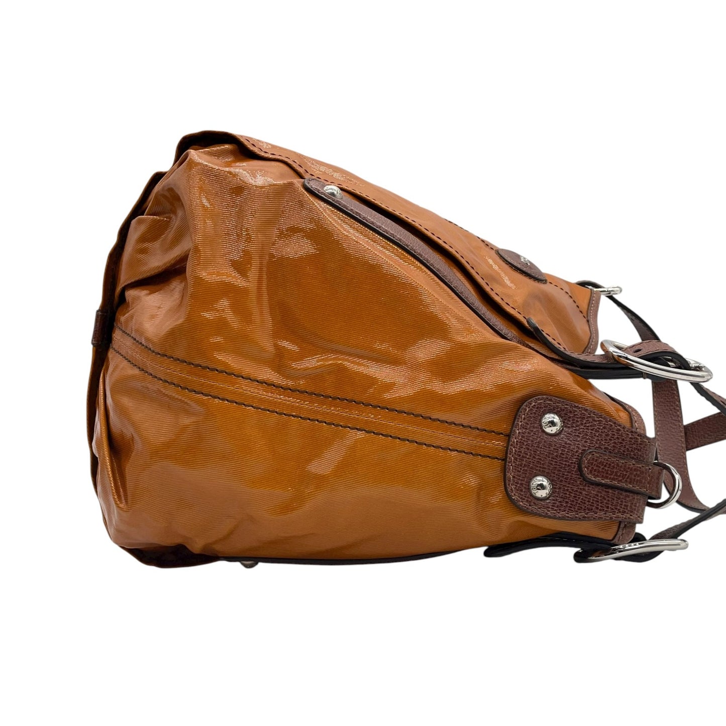 トッズ TOD’S レザー×ナイロン 2WAY トートバッグ ショルダーバッグ 茶色 ブラウン 光沢 大容量 レディース S95